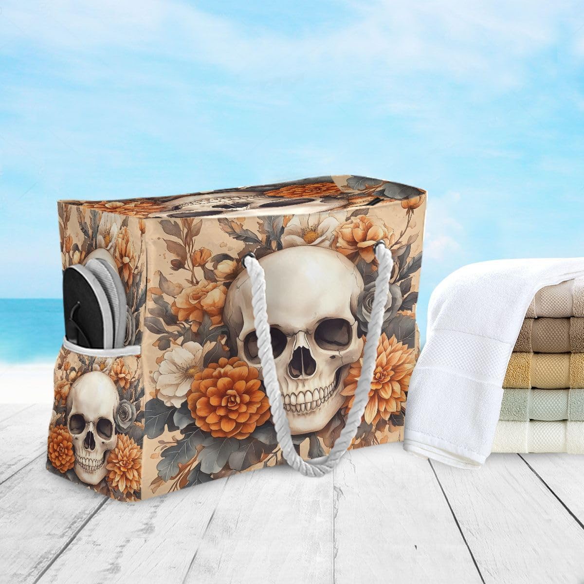 senya Large Beach Bags Totes Canvas Tote Shoulder Bag Soft Wave Water Resistant Bags for Gym Travel Daily Ocean