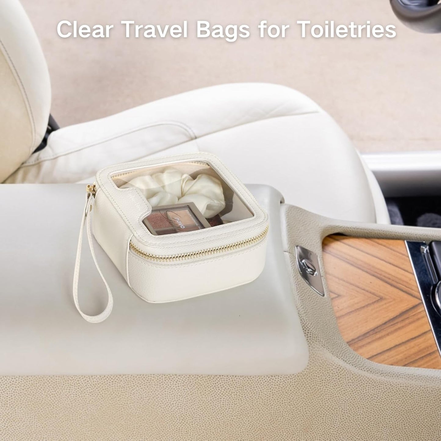 PACKISM Small Clear Makeup Bag - Pebbled Texture & Hard PU Leather Mini Makeup Bag for Purse, Cosmetic Travel Bag Car Bag for Essentials for Women Gift Daily Use (Cream Mini)