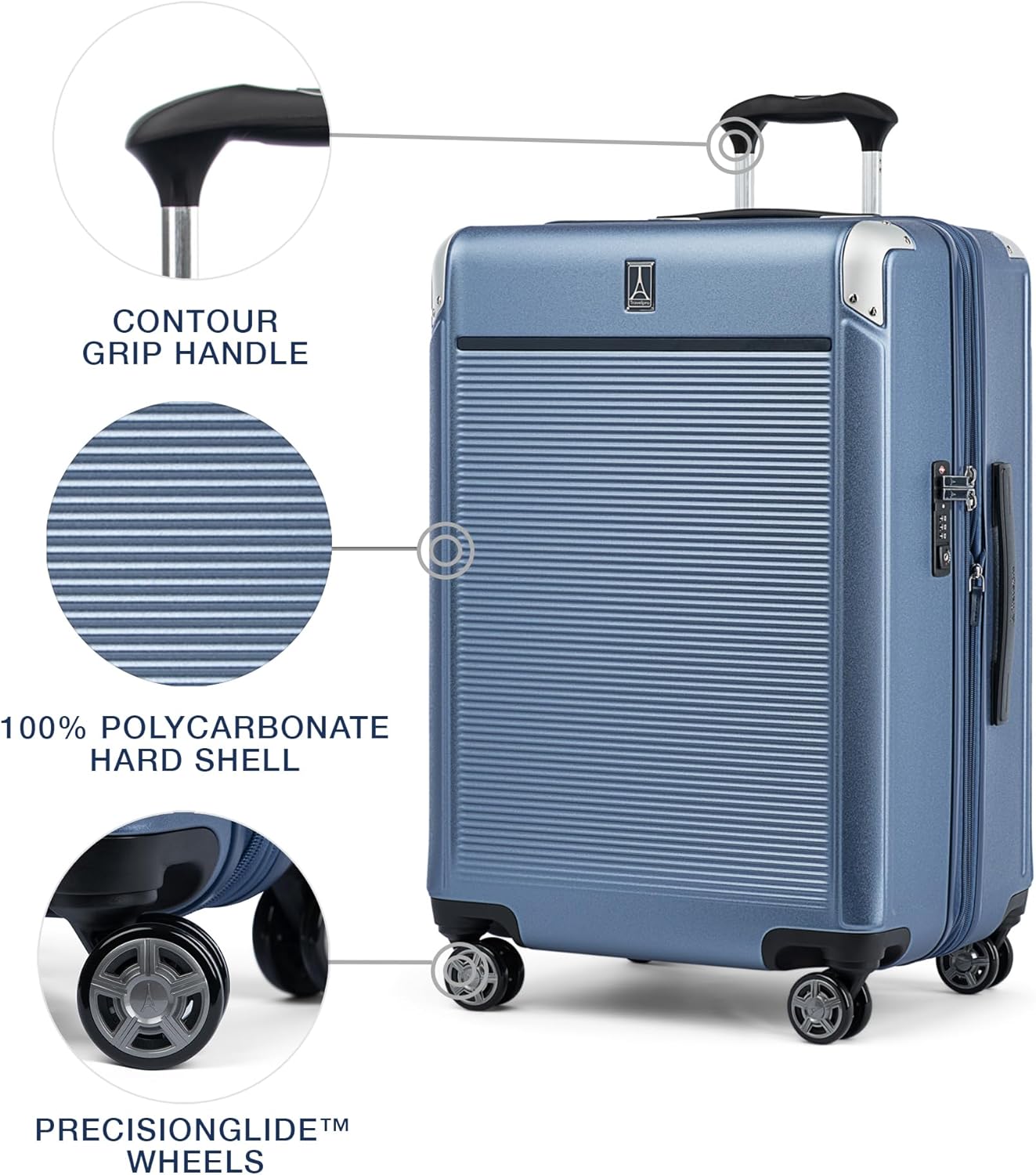 Travelpro Platinum Elite Hardside Expandable Checked Luggage, 8 Wheel Spinner, TSA Lock, Hard Shell Polycarbonate Suitcase, Dark Sky Blue, Checked Medium 25-Inch
