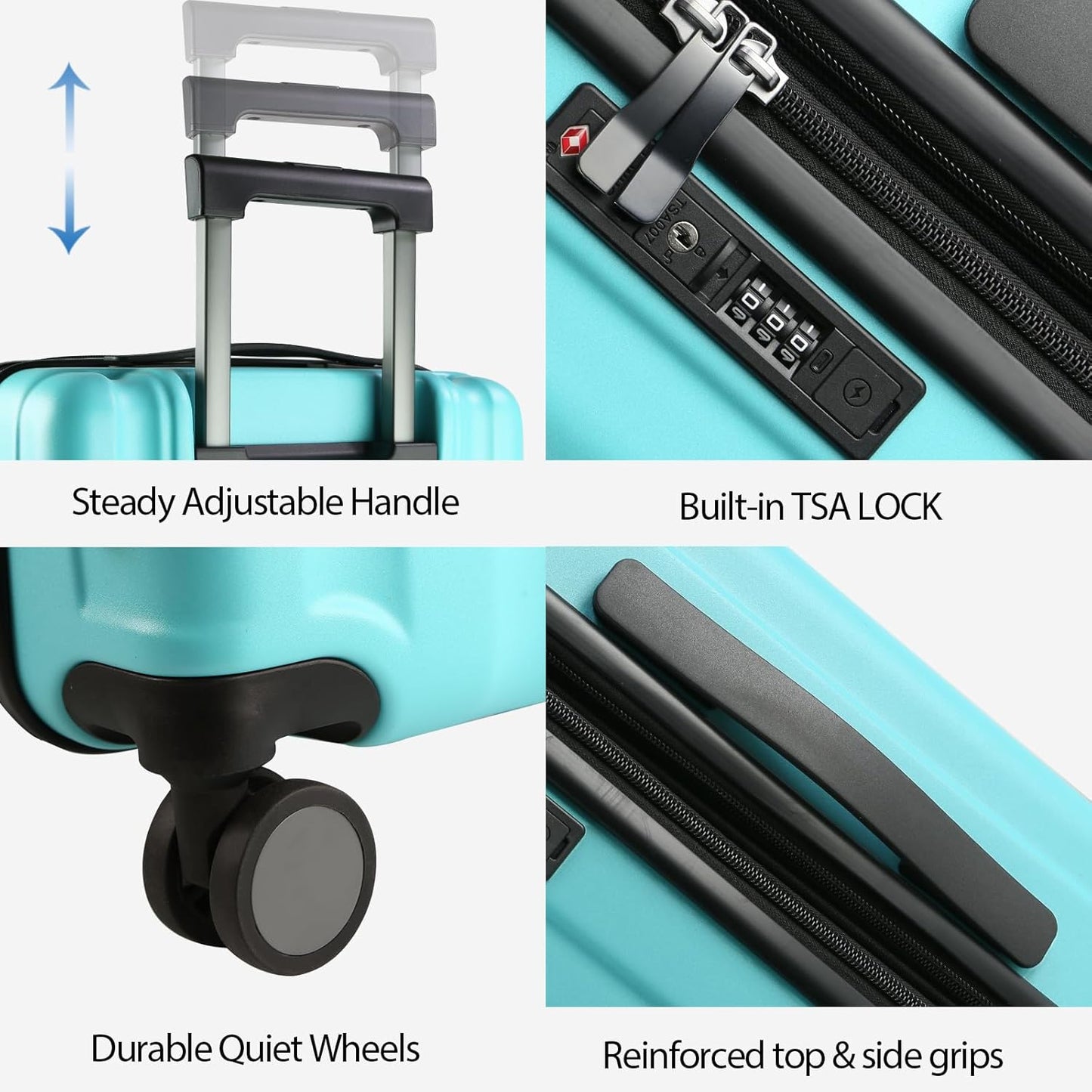 KROSER Hardside Expandable Carry On Luggage with Spinner Wheels & Built-in TSA Lock, Durable Suitcase Rolling Luggage with USB Port, Carry-On 20-Inch, Lake Blue