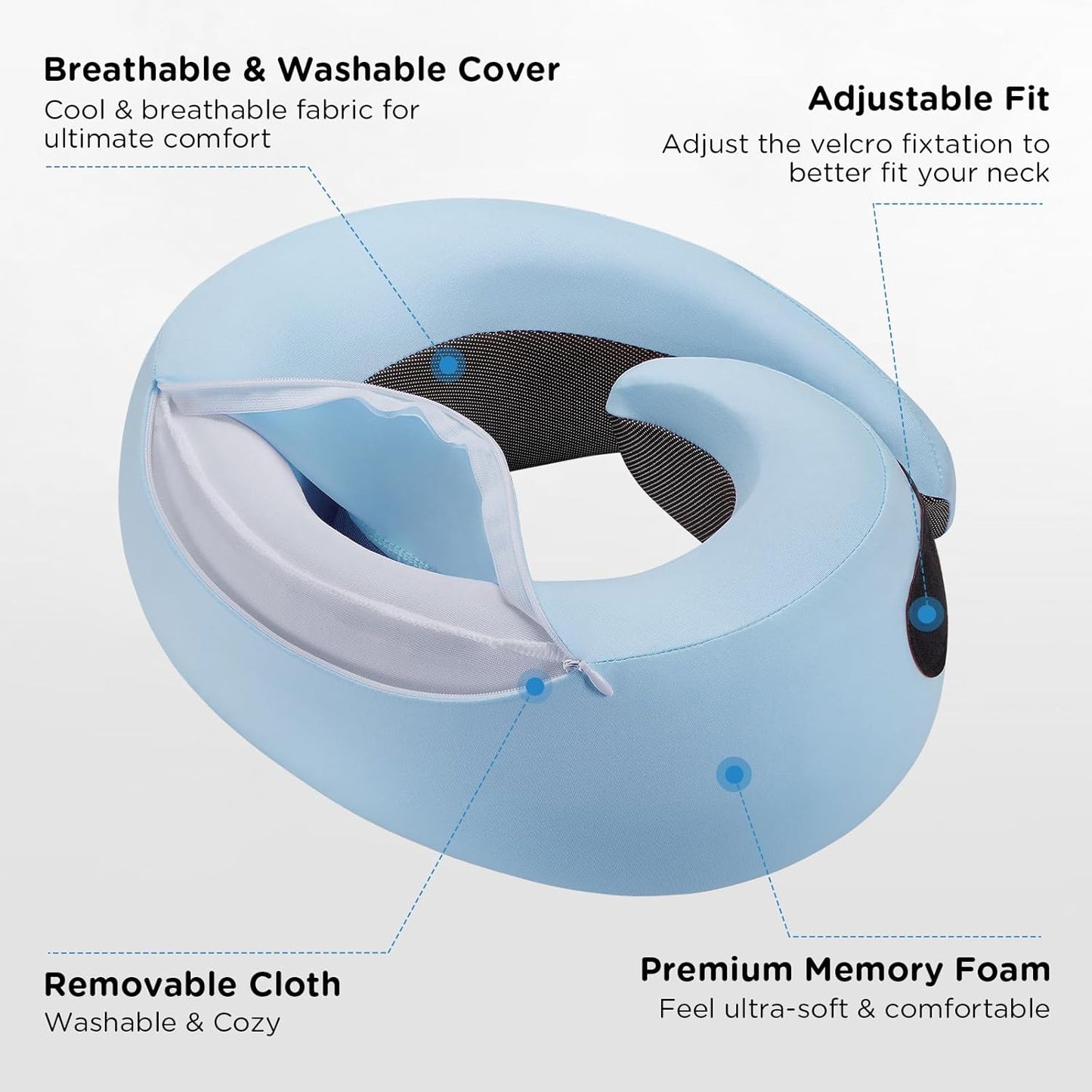 Neck Pillow Airplane,100% Pure Memory FoamTravel Neck Pillow Travel Neck Support Ergonomic &Portable Design Best for Sleeping Plane Car Train Office Flight (Light Blue)