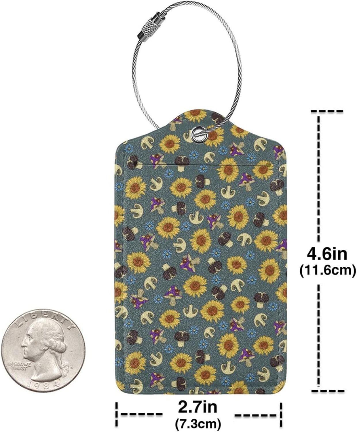 Sewant Mushrooms Leather Luggage Tag with Stainless Steel Ring, Fun Name Id Card Cover Travel Bag Tag Set, Suitable for Travel Bag Luggage Women Men 4 PCS