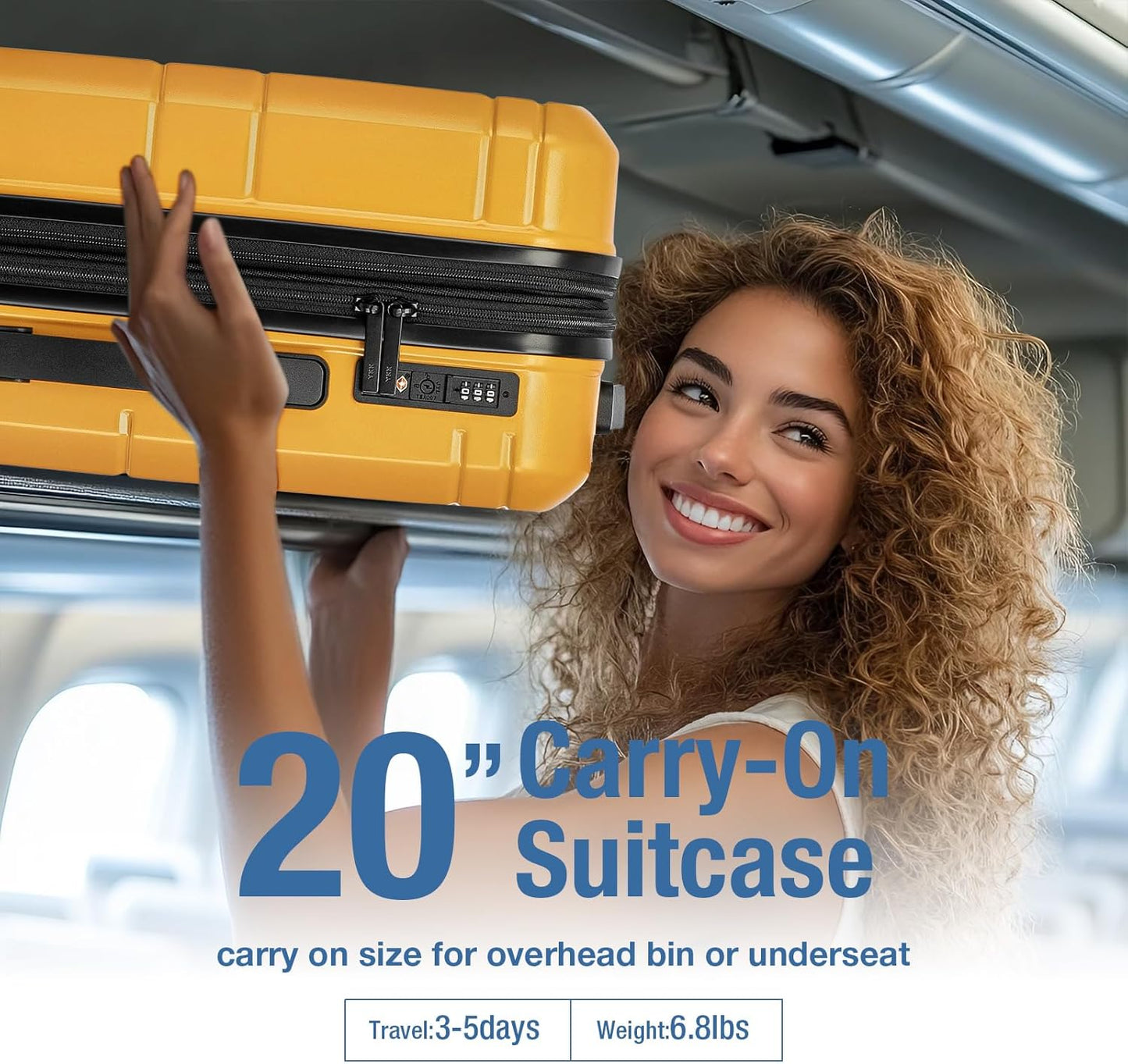KYME Carry On Luggage 22x14x9 Airline Approved with TSA Lock Hard Shell Carry On Suitcase Lightweight Suitcases with Wheels Small Luggage for Men Women,Carry-On 20 Inch,Yellow