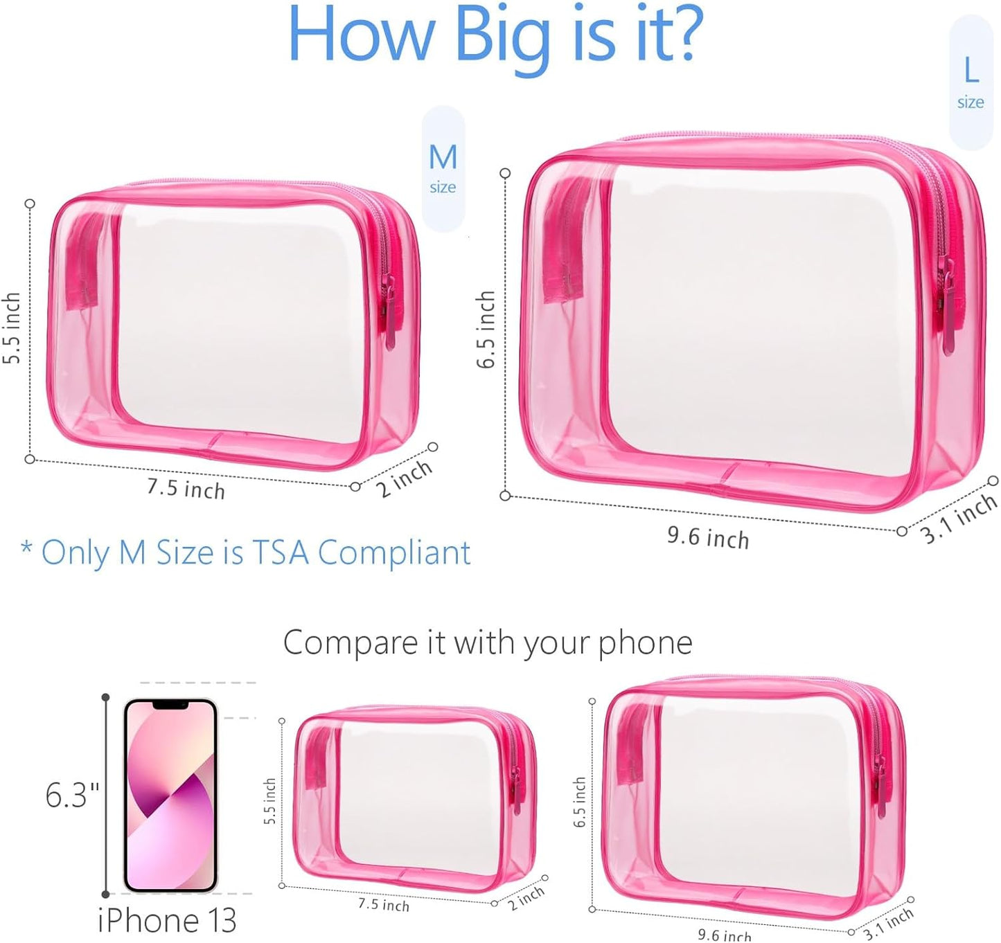 PACKISM Valentine's Day Gifts for Him Her - Clear Makeup Bag with Frame, 2 Pack TSA Approved Toiletry Bag Quart Size Bag, Travel Makeup Cosmetic Bag for Women Clear Toiletry Bag, Rose Red