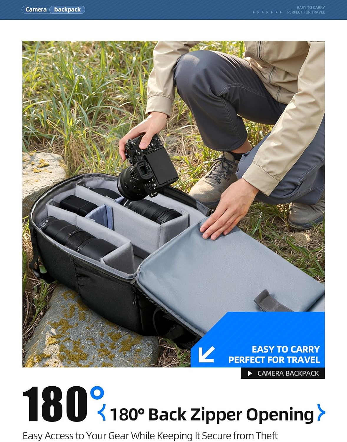 llano Compact Camera Backpack for DSLR/SLR/Mirrorless,Photography Bag with Laptop Slot (for 14" MacBook) & Tripod Holder, Ideal for Travel & Outdoor (for Canon, Nikon, Sony), Small, Black,10L Capacity