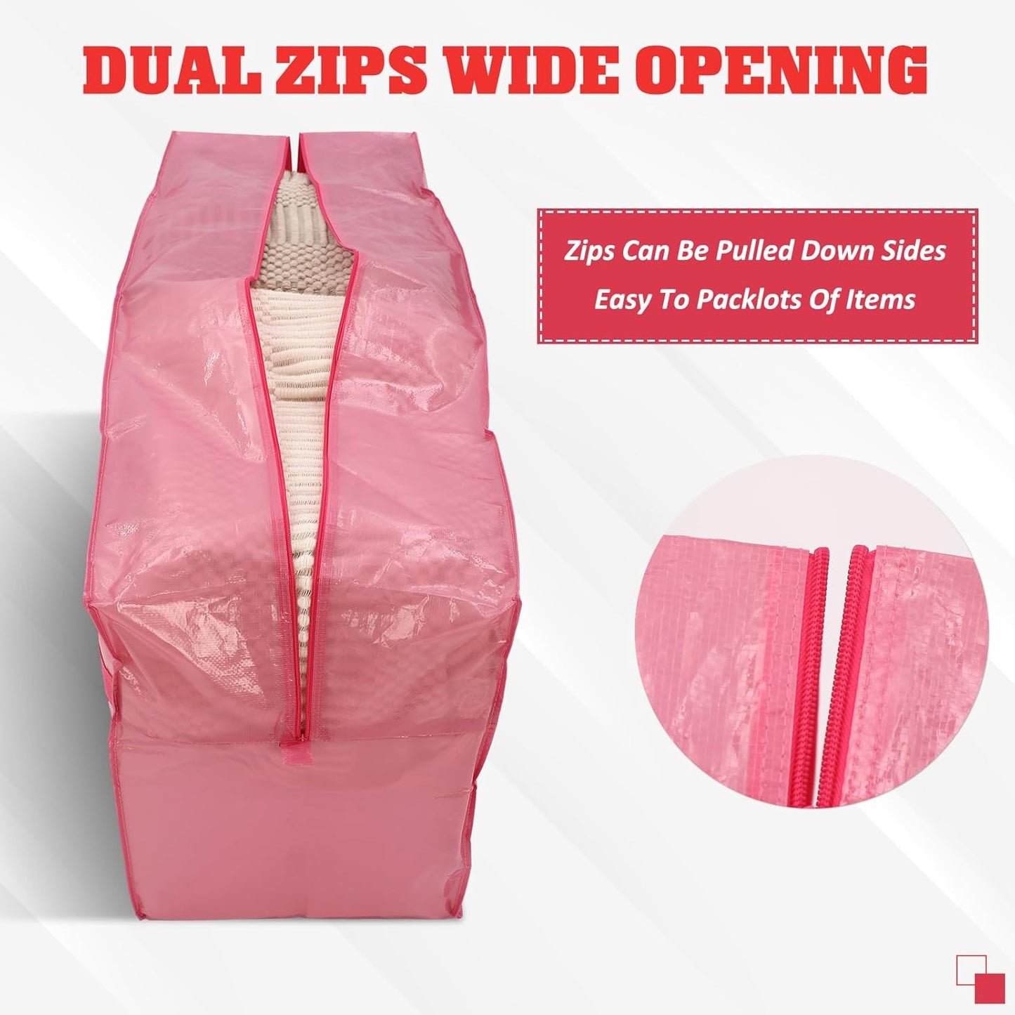 4 Pcs 66 Gallon Large Moving Bags with Zipper and Handles Foldable Storage Duffle Bags Heavy Duty Extra Large Totes for College Dorm Travel Clothes Blankets Bedding Moving (Jelly Pink)