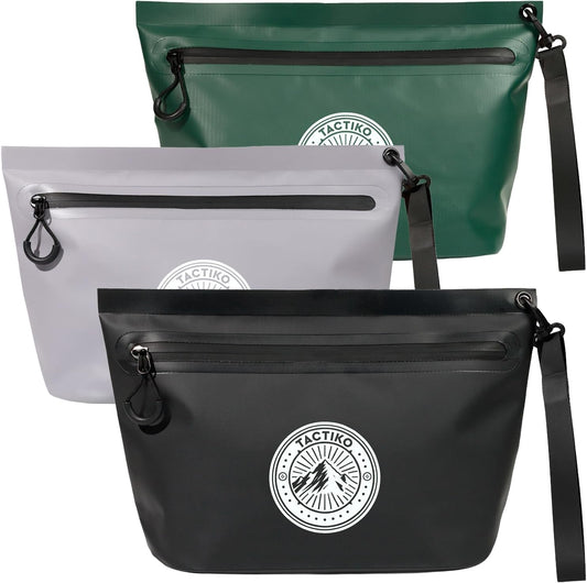 3-Pack Tactiko Heavy-Duty Splash Water Resistant Zipper Pouches - Hold-All Organizers for Dry Bags, Travel Bags (3, Black/Gray/Green)