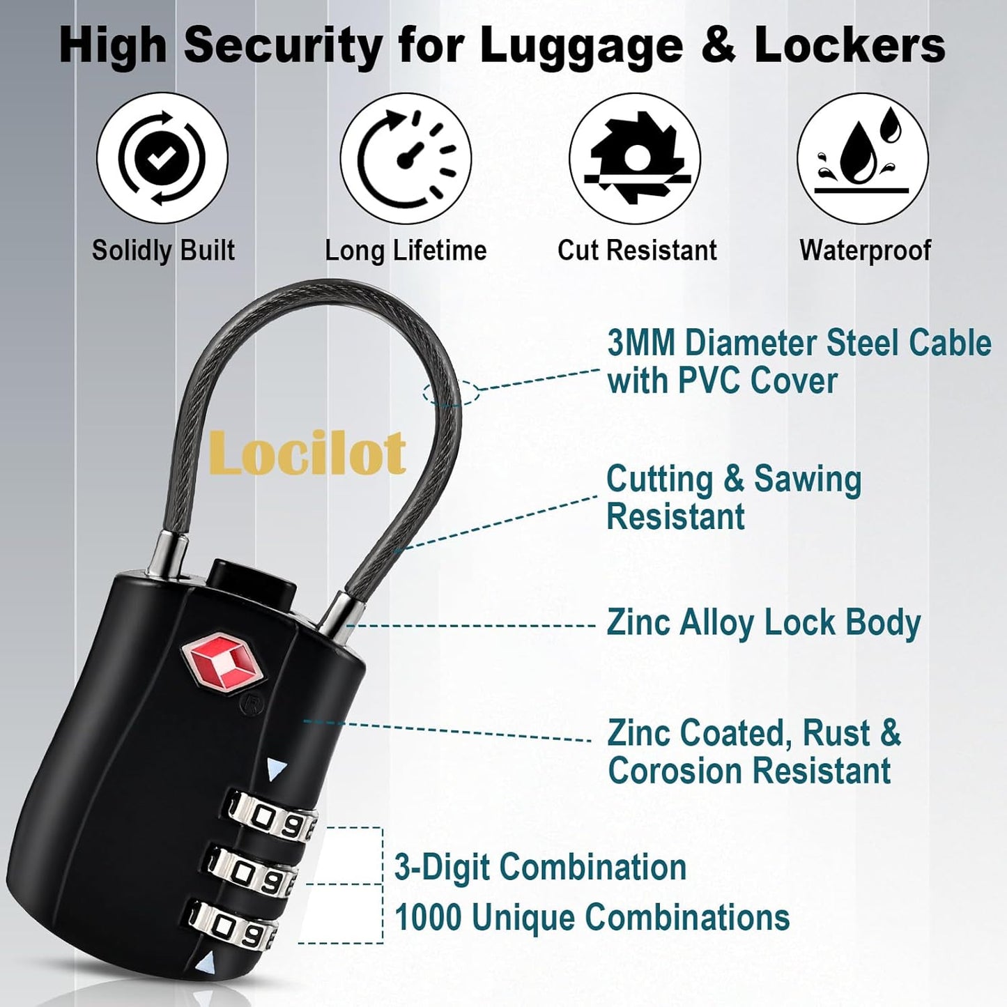 5pcs TSA Approved Luggage Locks with 10pcs Zipper Locks, Zinc Alloy Combination Locker Suitcase Lock, TSA Locks for Luggage, Combination Lock for Locker Backpack (TSA007)