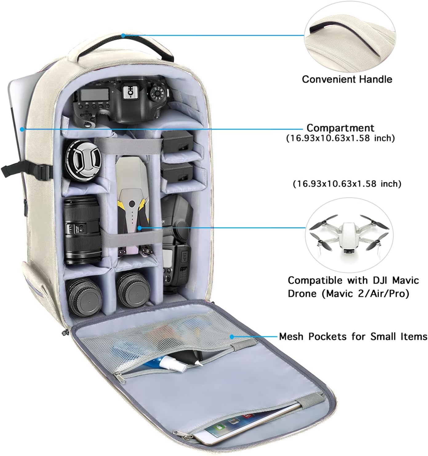 MOSISO Camera Backpack, DSLR/SLR/Mirrorless Photography Camera Bag 15-16 inch Waterproof Hardshell Case with Tripod Holder&Laptop Compartment Compatible with Canon/Nikon/Sony, Beige