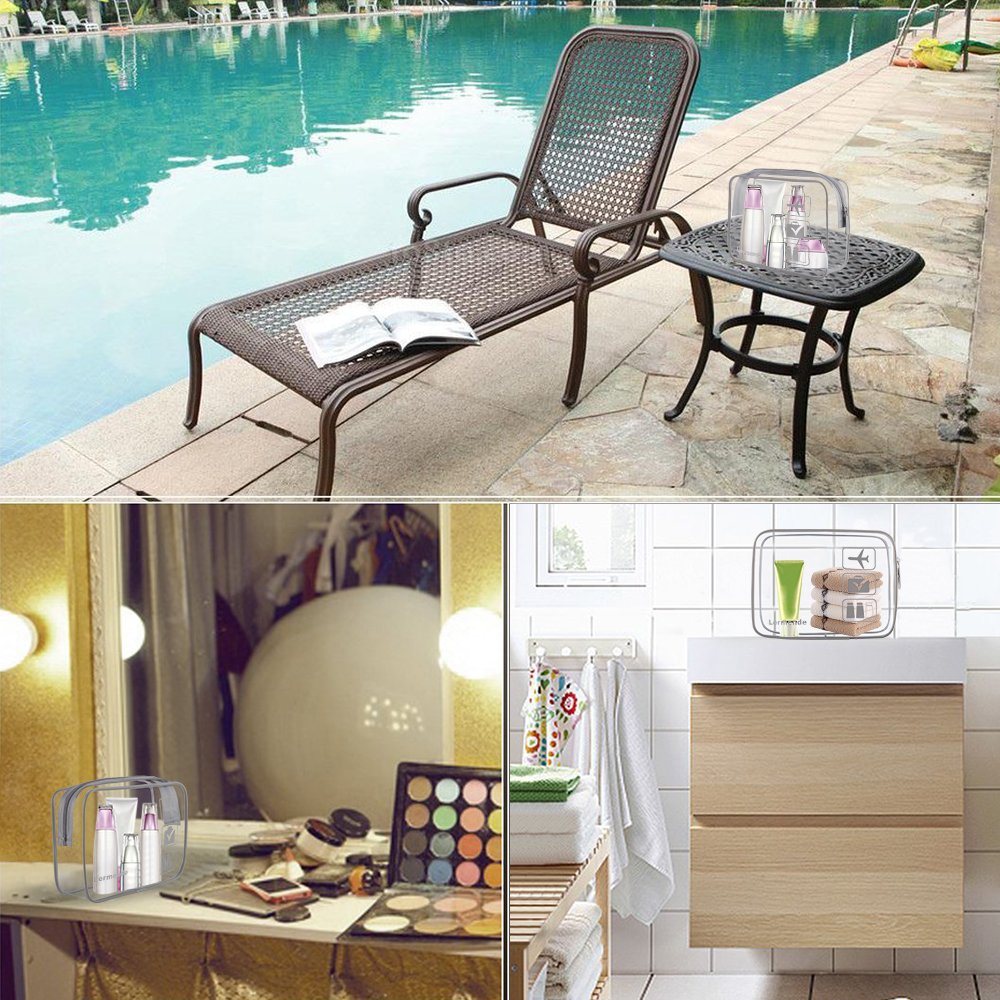 Lermende 2pcs Clear Toiletry Bag TSA Approved Travel Bag,Carry On for Travel,Airport Airline Accessories Compliant Bag,Quart Sized Makeup Cosmetic bag Women Men (Gray, 2 Pack)