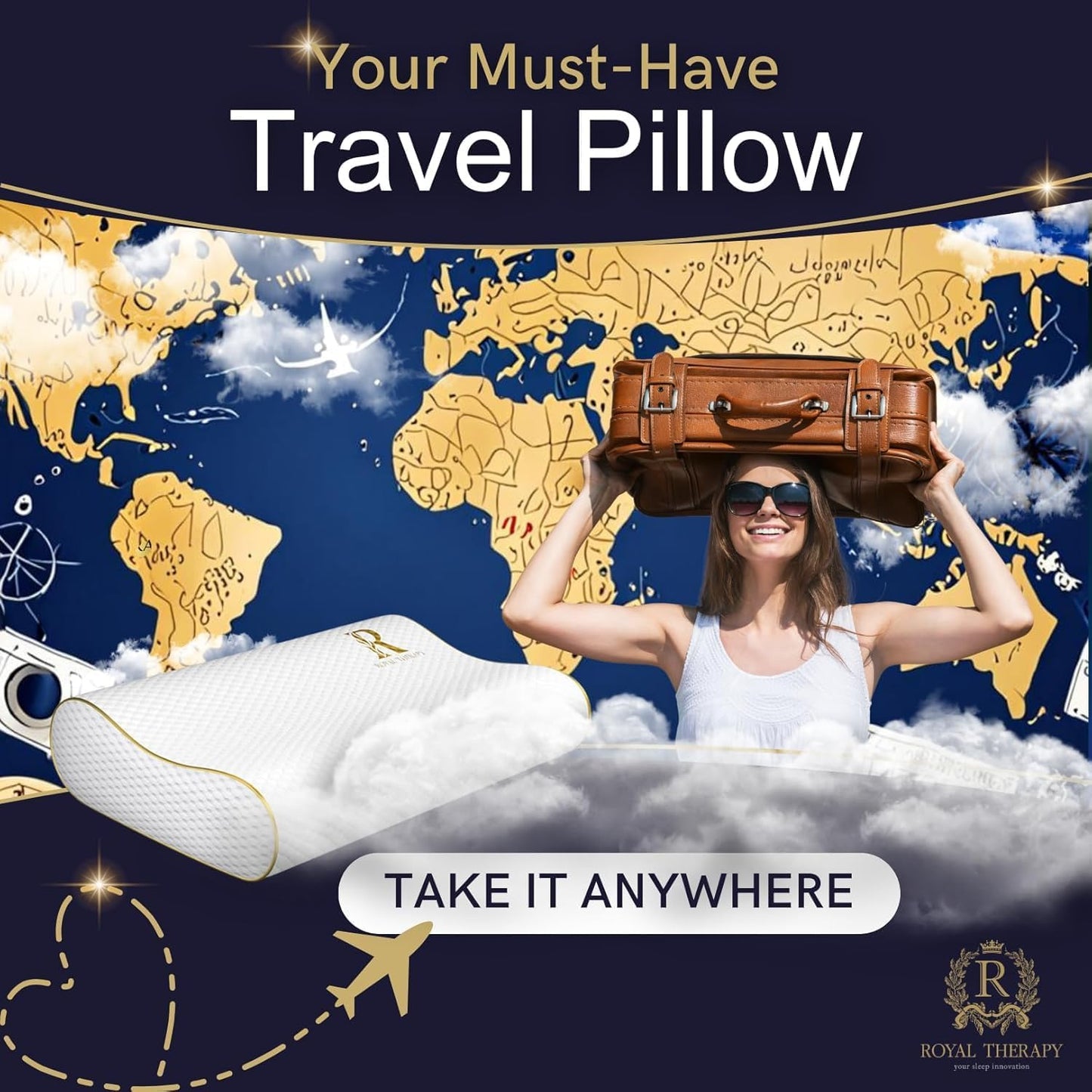 2-Pack Travel Memory Foam Pillow, Camping, Cervical for Pain, Contour, Pillow for Neck and Shoulder, Neck