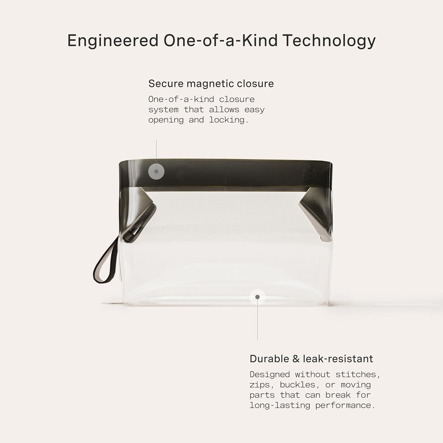 Cadence Parcel - Clear Kit with Magnetic Closure - Durable and Leak-Resistant Travel Toiletry Kit - TSA-Compliant & Modular Design - Hygiene Bag for Travel Essentials - 1 Qt - Ink