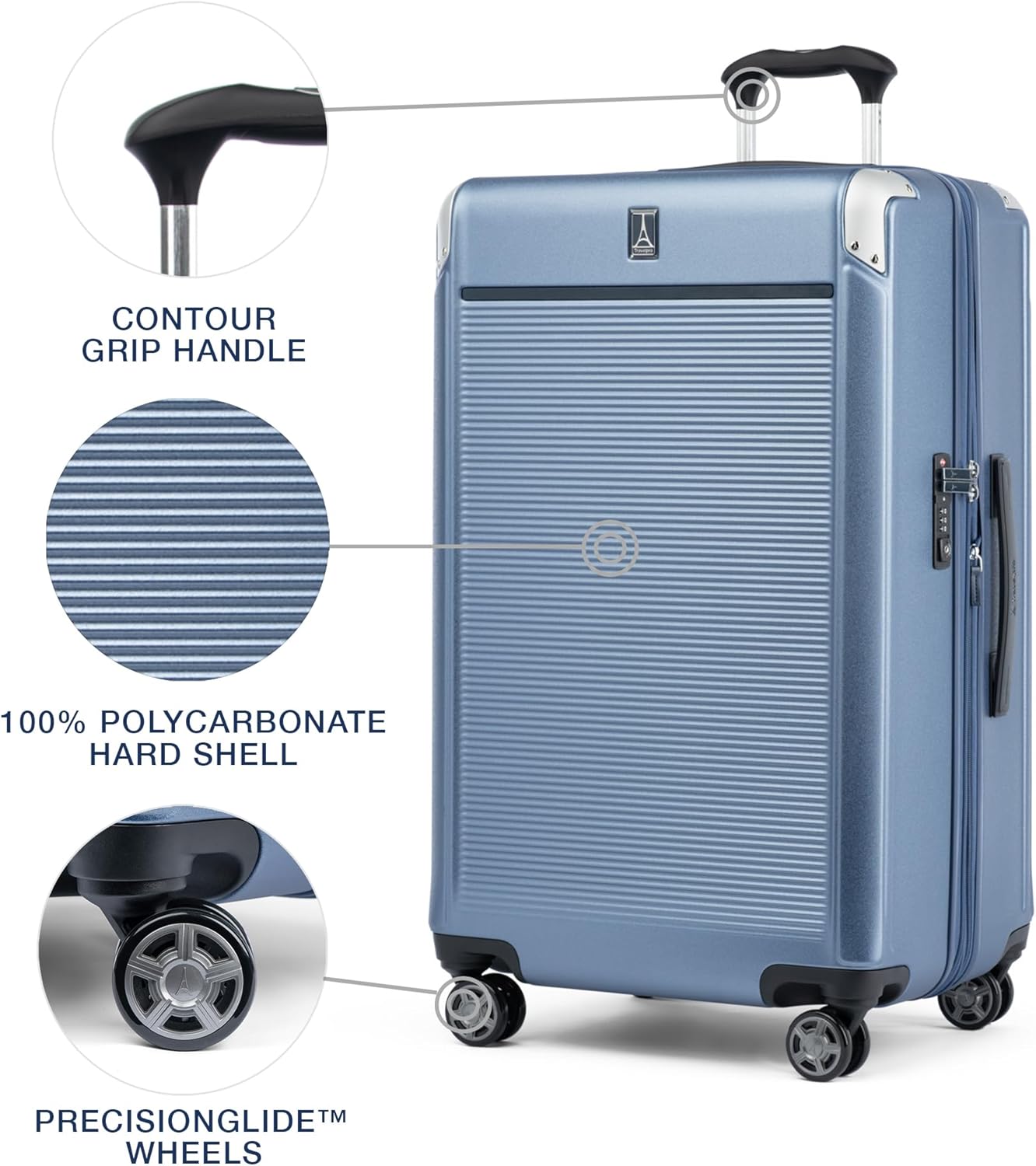 Travelpro Platinum Elite Hardside Expandable Checked Luggage, 8 Wheel Spinner, TSA Lock, Hard Shell Polycarbonate Suitcase, Dark Sky Blue, Checked Large 28-Inch