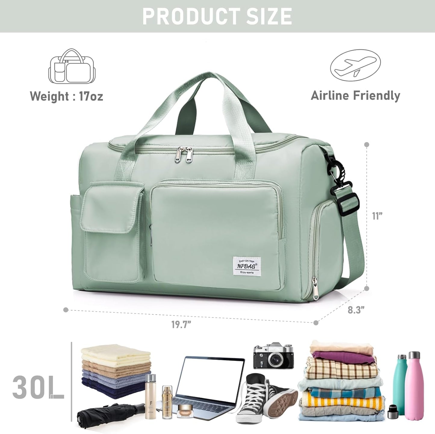 NPBAG Women Travel Duffel, Multi Functional Large Expandable Weekender Carry-on Tote, Gym Workout Overnight Bag, Mommy Hospital Bag for Labor and Delivery