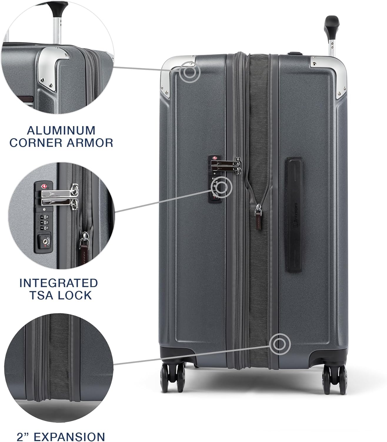 Travelpro Platinum Elite Hardside Expandable Checked Luggage, 8 Wheel Spinner, TSA Lock, Hard Shell Polycarbonate Suitcase, Vintage Grey, Checked Medium 25-Inch