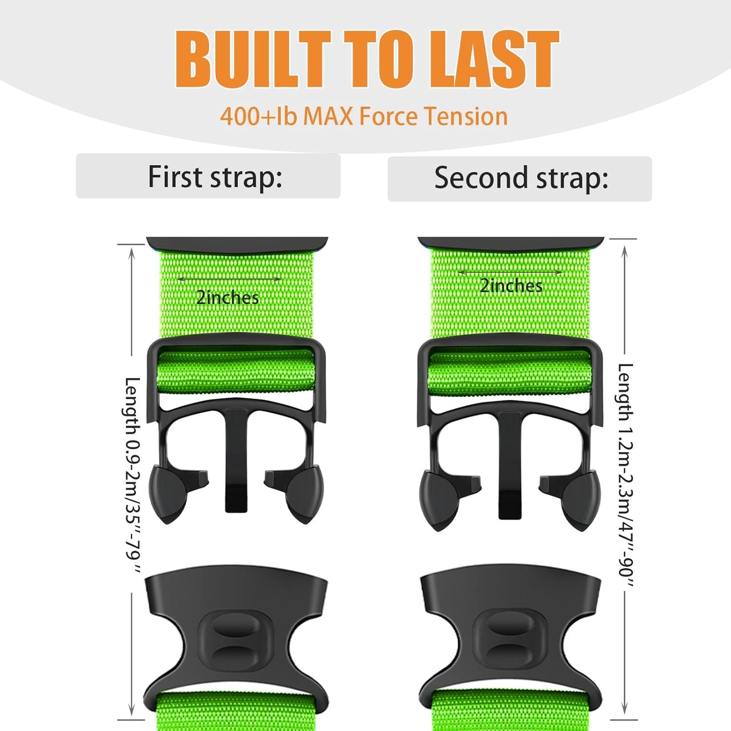 BILIONE Luggage Straps TSA Approved Add a Bag Premium Accessory for Travel Bag Closure (Vivid Orange, 2)