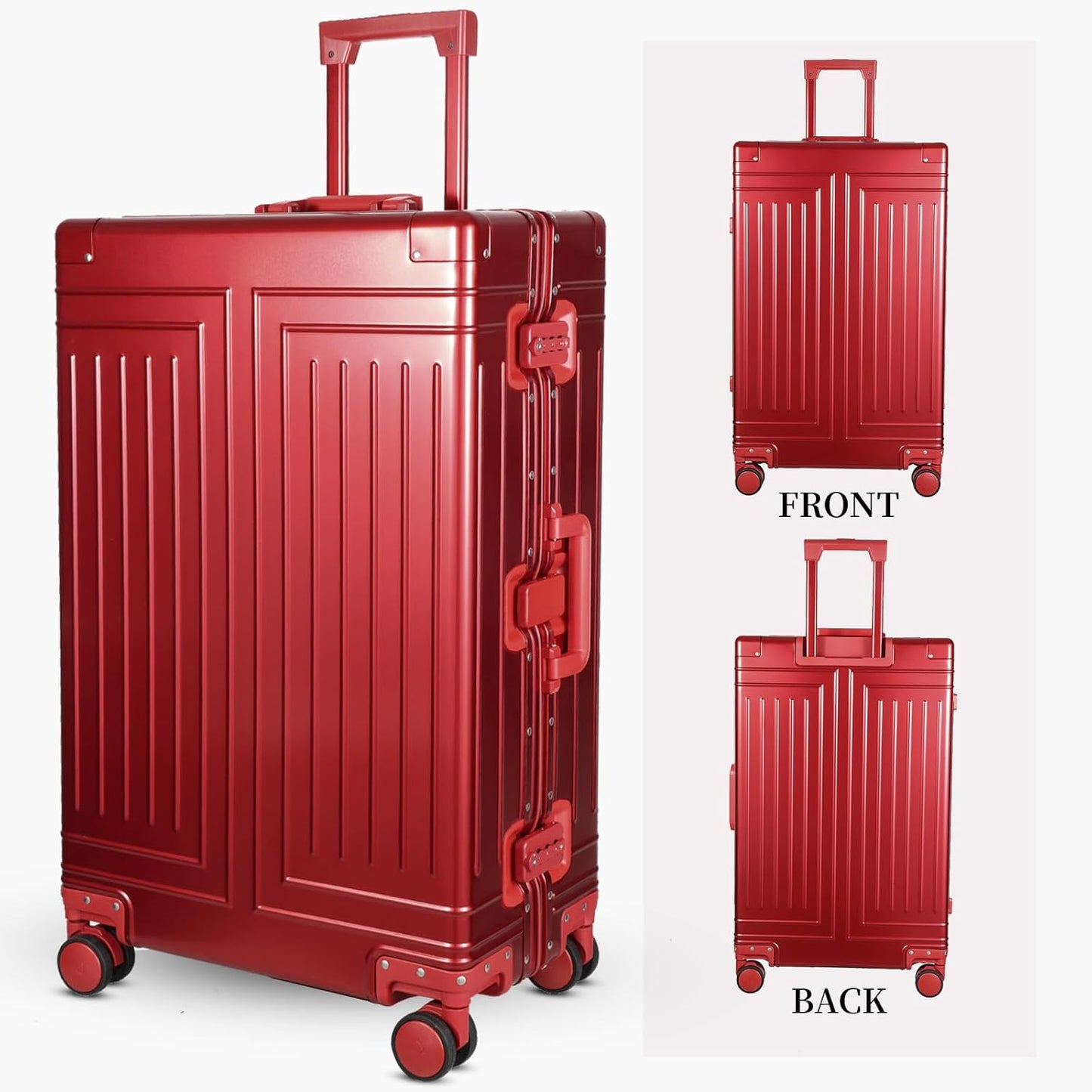 All Aluminum Carry On Luggage，Cut from Whole Aluminum Sheet，22x14x9 Airline Approved ，（3rd Generation，Premium Metal zipperless suitcase ） (red, 28inch)