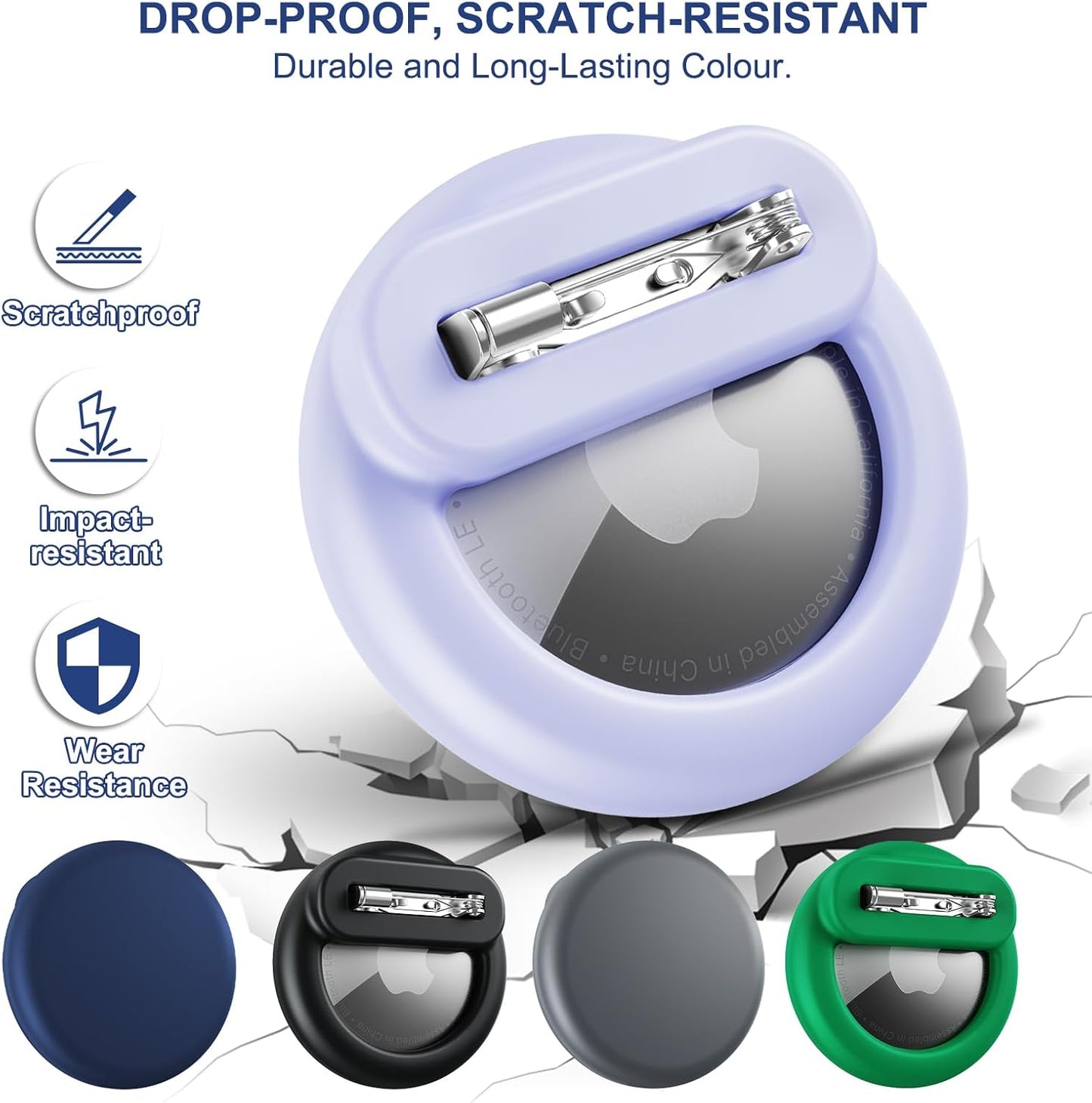 Compatible for Air Tags-4 Pack Apple Kids Hidden, for AirTag Hidden Kid Holder with Invisible Pin, for Kids, Elderly, Luggage, Clothing (Black Dark Green Gray Navy Blue)