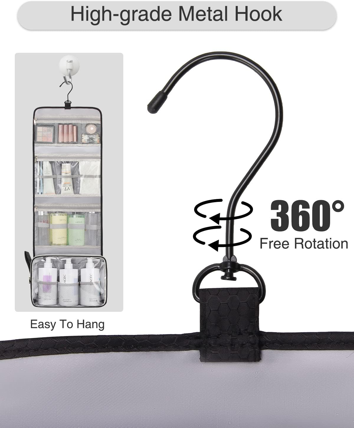 Relavel Travel Toiletry Bag for Men, Hanging Toiletry Bag for Women Makeup Cosmetic Storage Organizer Large Capacity Travel Kit Shaving Bag for Full Sized Container Black