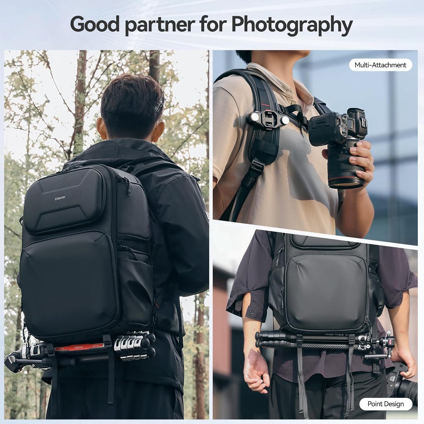 ULANZI BP10 Hardshell Camera Backpack 35L for DSLR Professional Photography Video Accessories Travel Tripod Strorage Large Splash-proof Hardshell Bag for Sony Canon Women Men w Tripod&Laptop Holder