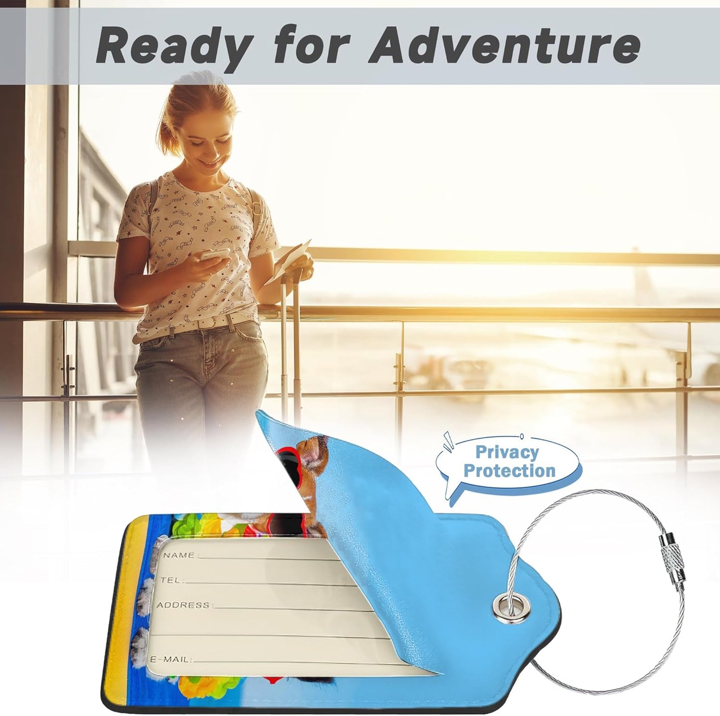 Dogs on Beach Luggage Tags for Suitcases,2 Pack Hawaii Luggage Tag,Leather Stainless Steel Loop Label Tag for Women Men Girls Travel Bag Suitcase