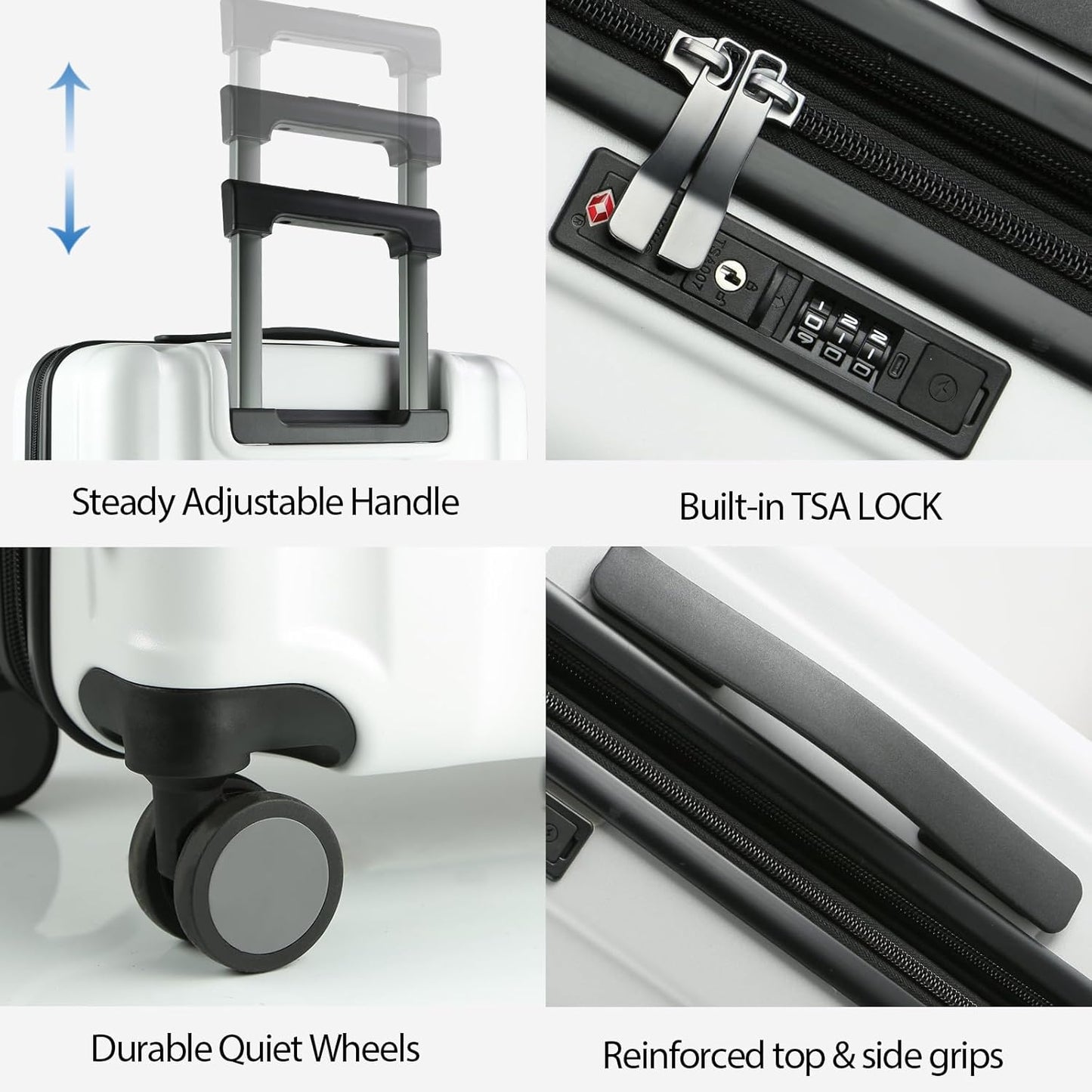 KROSER Hardside Expandable Carry On Luggage with Spinner Wheels & Built-in TSA Lock, Durable Suitcase Rolling Luggage with USB Port, Carry-On 20-Inch, White