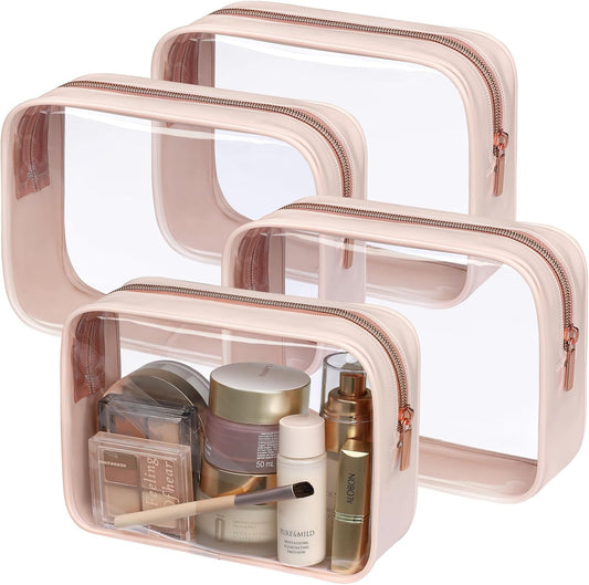 PACKISM TSA Approved Toiletry Bag - Clear Makeup Bag Waterproof Quart Size Bag, Travel Makeup Cosmetic Bag for Women, Carry on Airport Airline Compliant Bag, 4 Pack