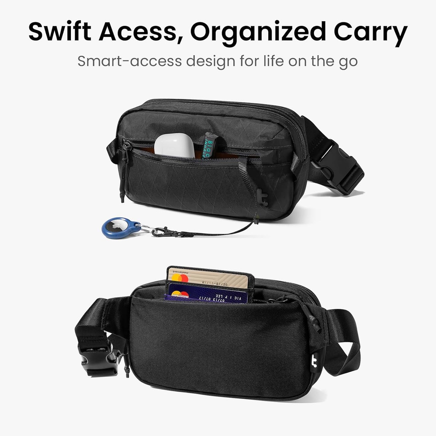 tomtoc 1.5L X-Pac Sling Bag with RFID Blocking, Crossbody Bag Minimalist Chest Shoulder Pack for Men/Women, Water-resistant Lightweight Casual Funny Pack for Travel, Daily Commute