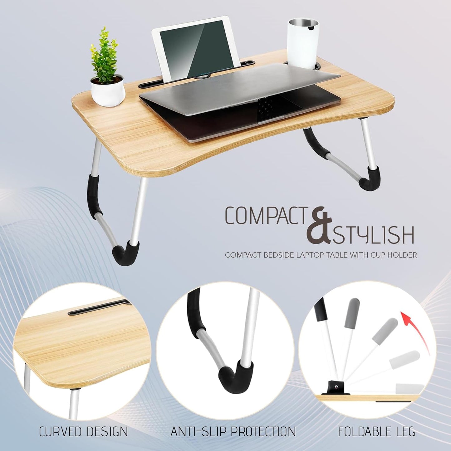 2-Pack Large Lap Desk for Bed & Sofa with Cup Holder & Foldable Legs Laptop Table, Breakfast Serving Tray, Tablet Phone Groove, Foldable Legs