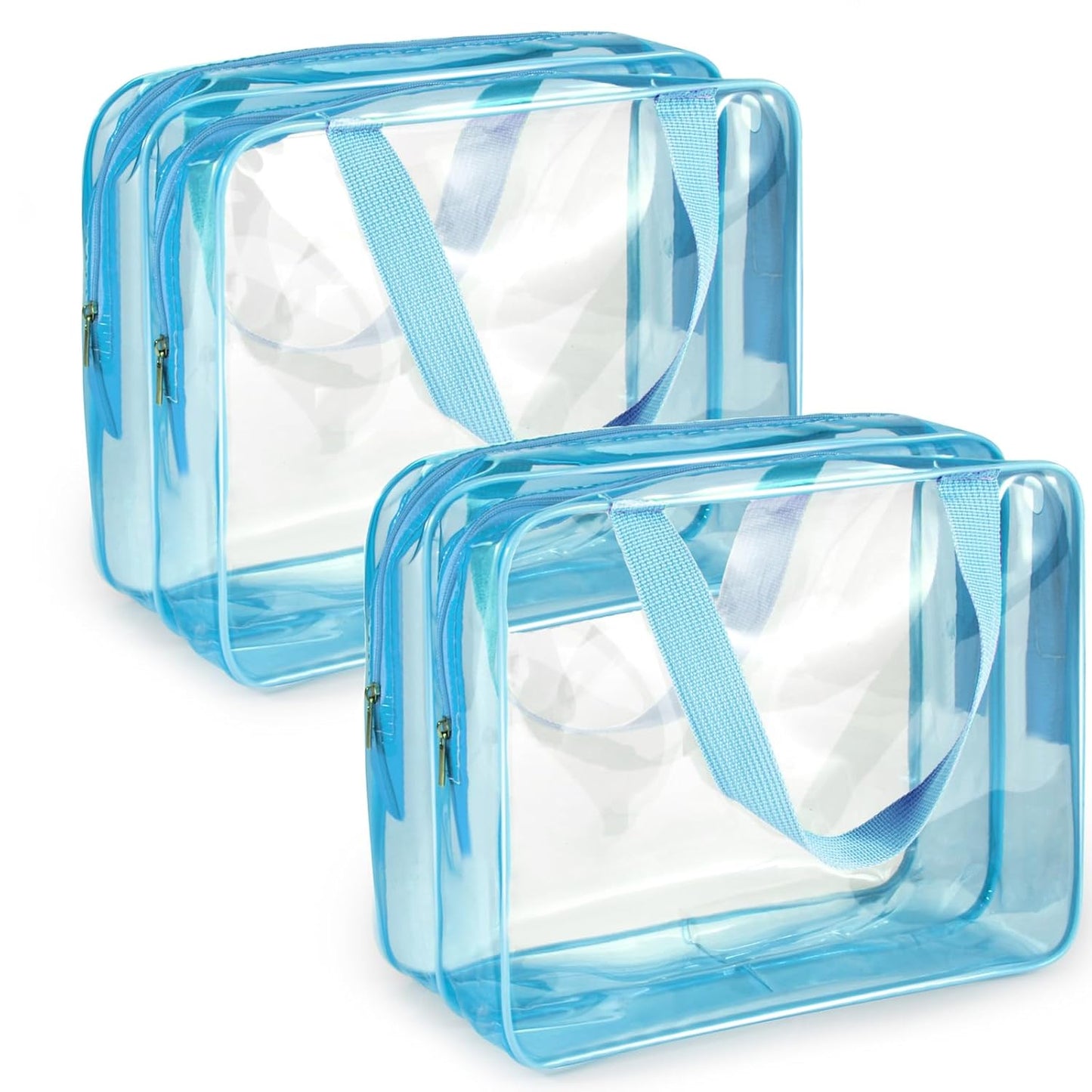 2Pcs Crystal Clear PVC Travel Toiletry Bag Kit for Women Men, Waterproof Vinyl Organizer Clear Makeup Bags with Zipper, Cosmetic Bag Pouch Carry on Airport Airline Compliant Bag Handbag (Double Layer)