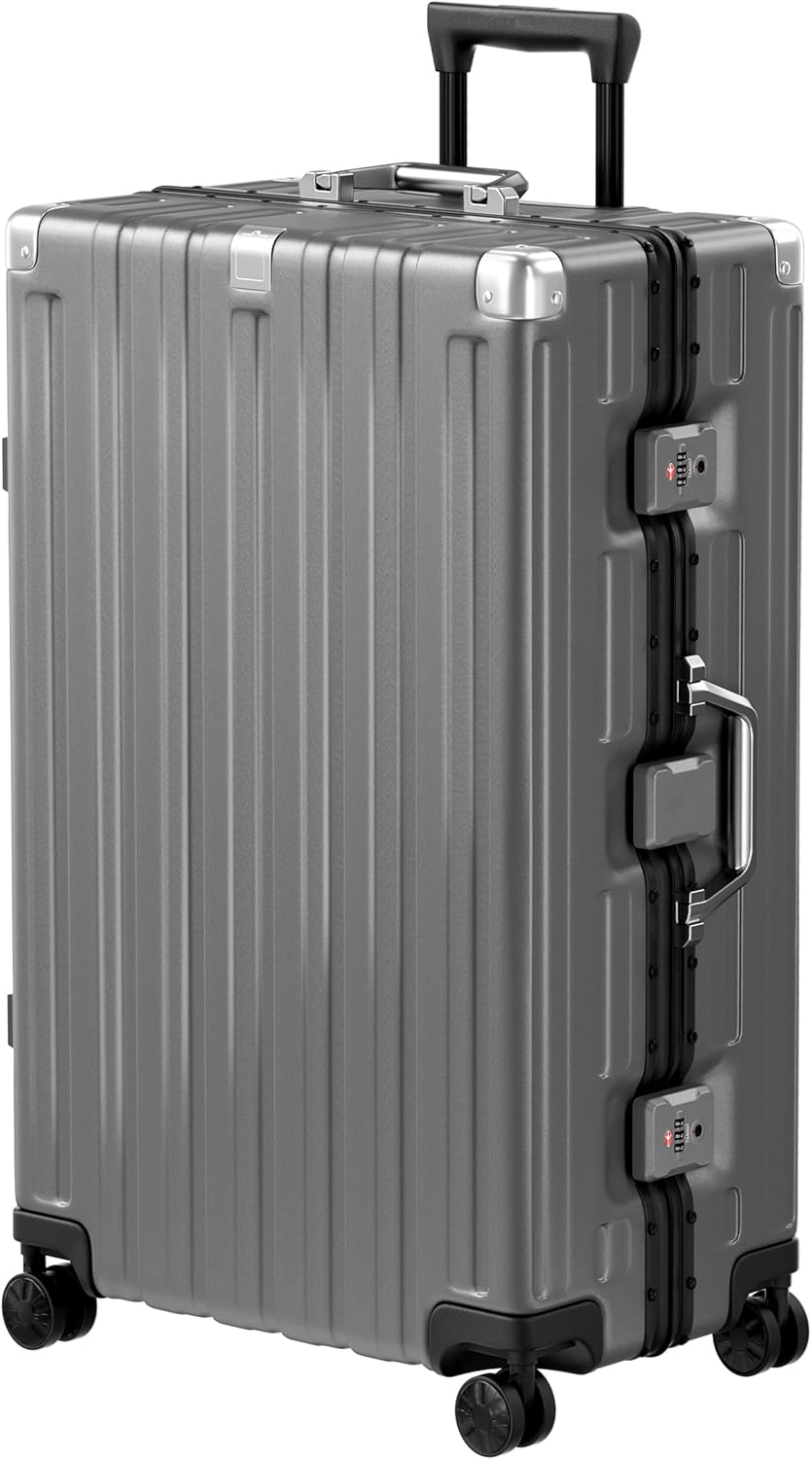 Krute Luggage 28 Inch Aluminum Frame Luggages TSA Lock No Zipper Checked Suitcase with Spinner Wheels PC+ABS Hardshell Lightweight Large Suitcases
