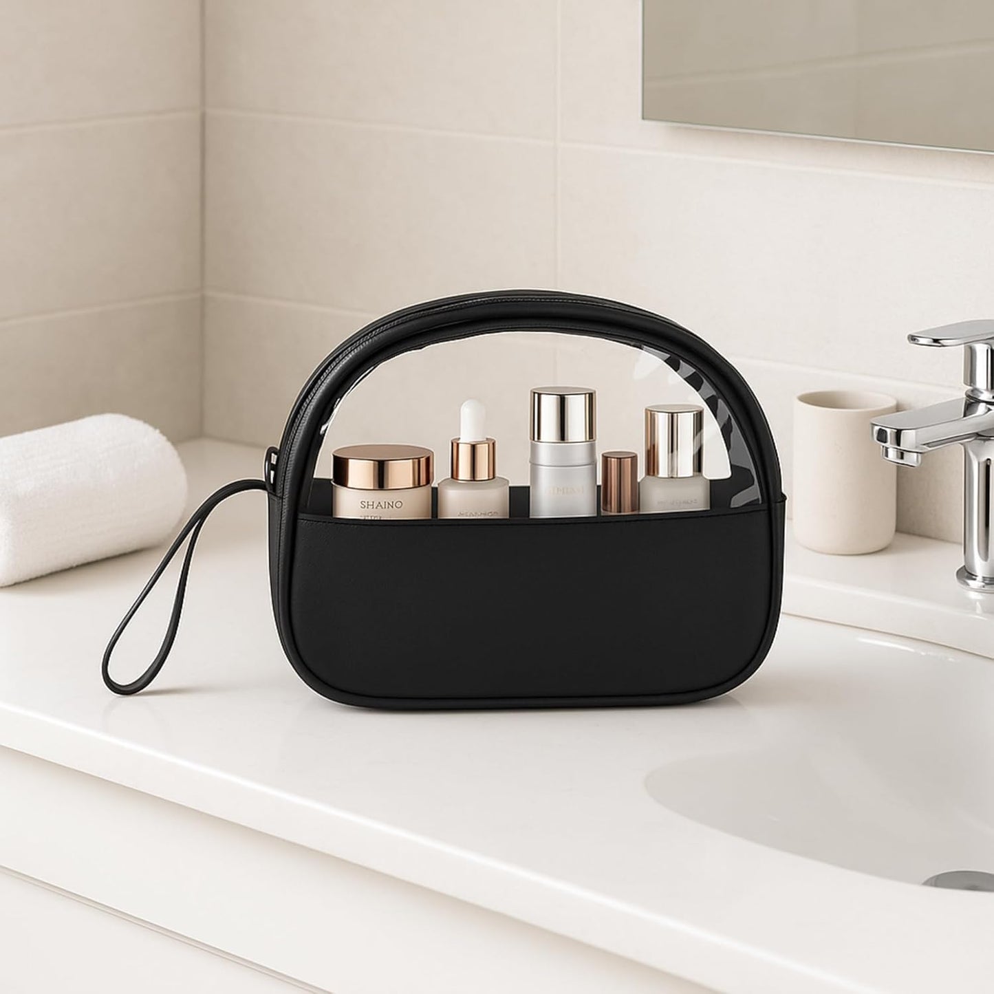 Clear Toiletry Bag, Travel Makeup Bag, Small Transparent Cosmetic Bag with Zipper，Organize Cosmetics & Skincare Essentials (Small)