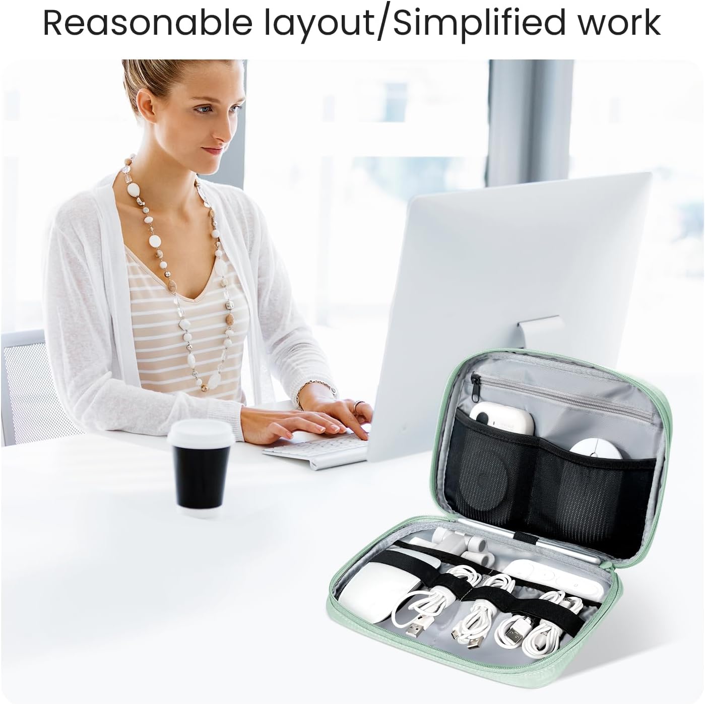 Electronics Organizer Bag, Portable Cable Organizer Case Travel Electronic Accessories Storage Case - Travel storage bag for Cables, Chargers, Phone, SD Cards - Green