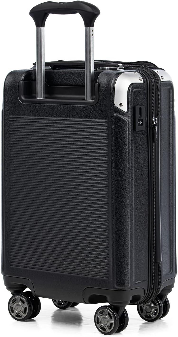 Travelpro Platinum Elite Hardside Expandable Carry on Luggage, 8 Wheel Spinner, TSA Lock, Hard Shell Polycarbonate Suitcase, Shadow Black, Compact Carry on Laptop Pocket 20-Inch