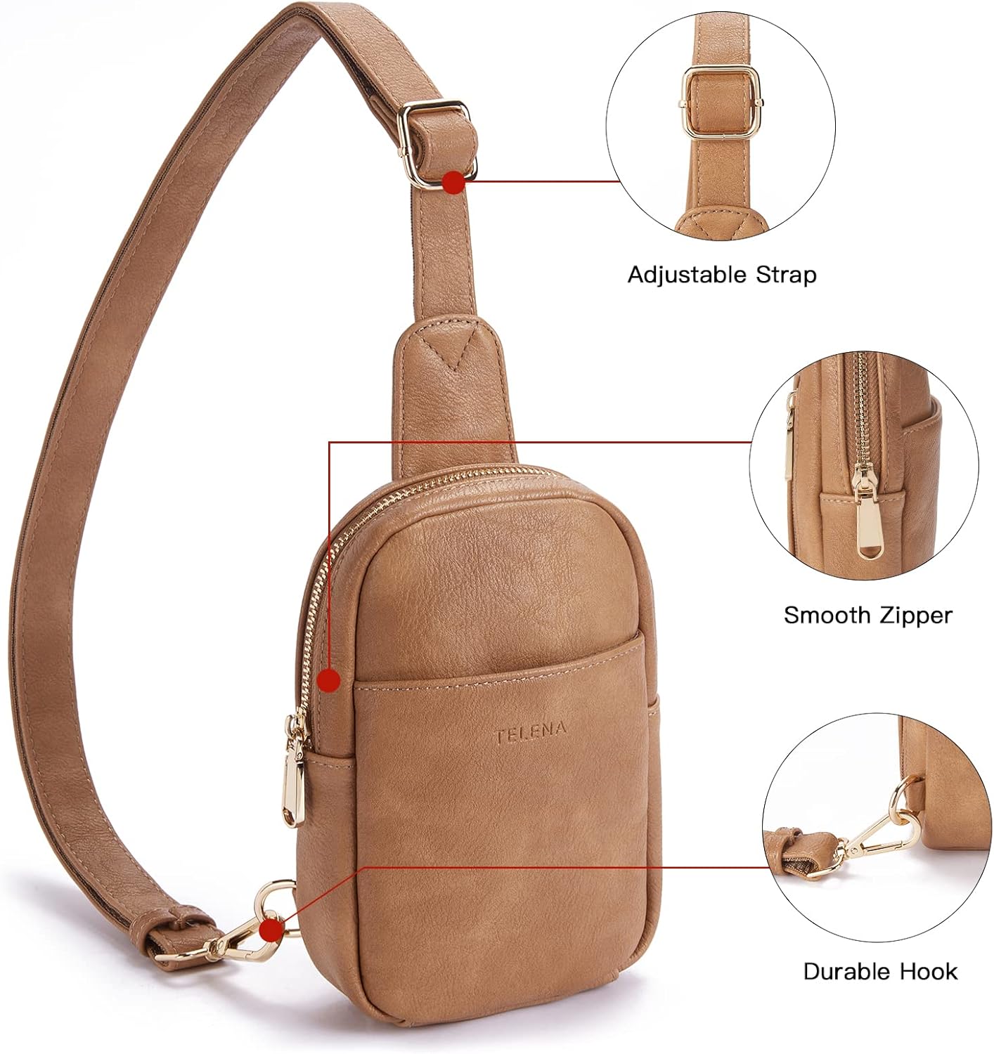 Telena Small Sling Bag for Women Leather Crossbody Fanny Packs Chest Bag for Women
