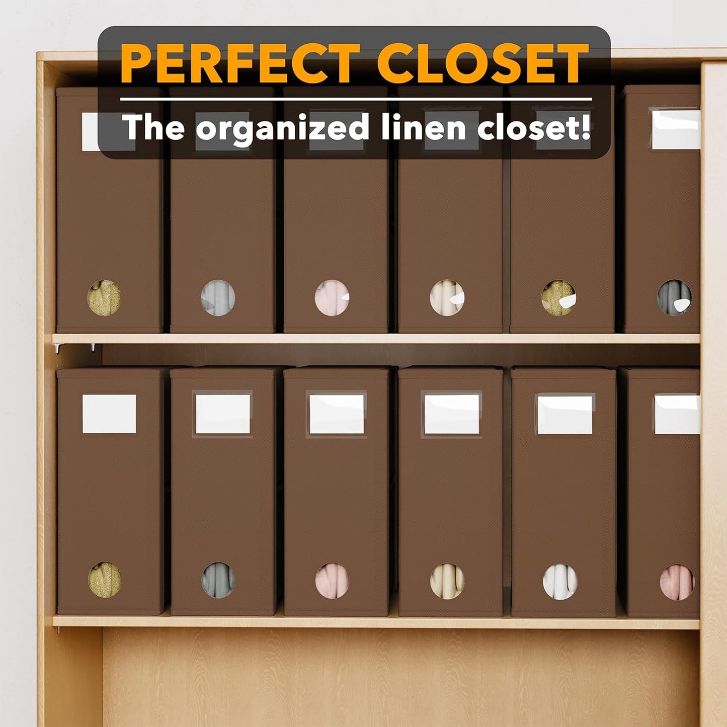 SpaceAid 12 Pack Bed Sheet Organizers and Storage, Foldable Sheet Organizer for Linen Closet, Sheets Set Folder Keeper with Window XL (Queen & King Size) Bedding Container (Brown, 12 Pack)