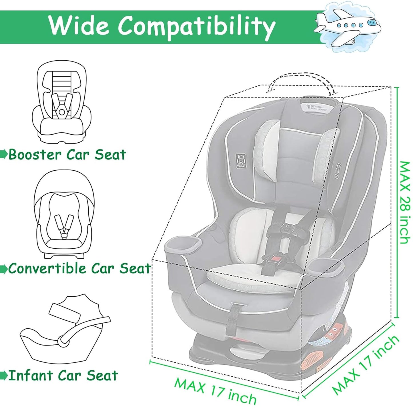 YOREPEK Car Seat Travel Bag, Padded Car Seats Backpack for Air Travel, Heavy Duty Carseat Travel Bag for Airplane, Airport Gate Check Bag (Green)