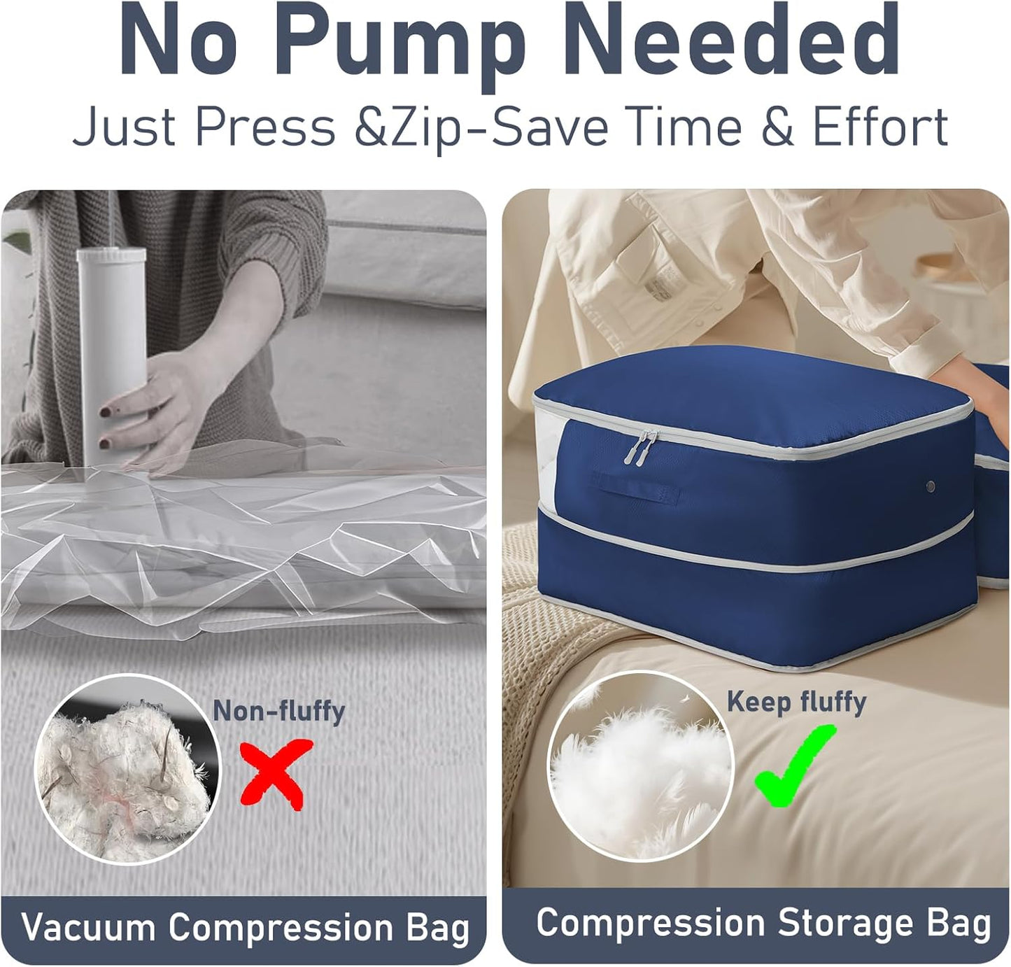 DIMJ Comforter Storage Bag 4 Pack - Blanket Storage Organizer Compression Bags, Large Capacity Ultra Space Saving Self Compression Organize for Bedding, Pillow, Duvet, Sheet Storage with Zipper Window