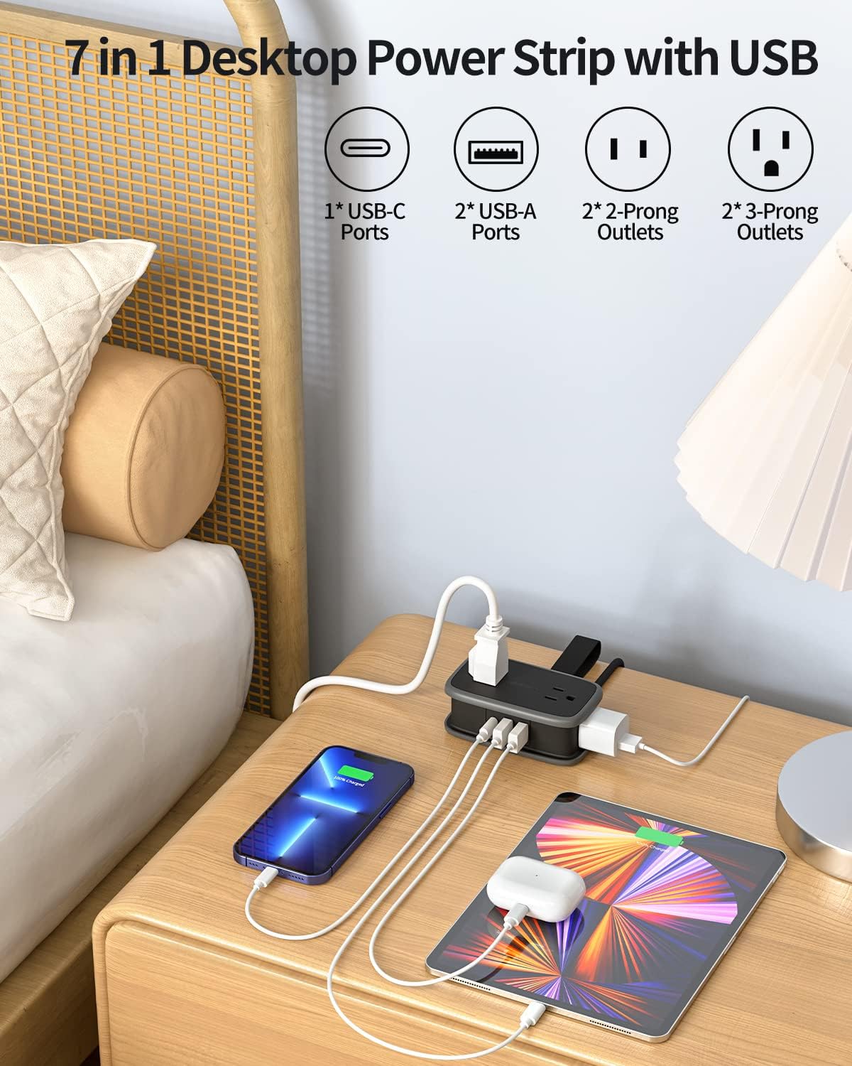 2 Pack Travel Power Strip with USB C Port, NTONPOWER Flat Plug Extension Cord with 4 Outlets 3 USB (1 USB C) for Cruise Ship, 4ft Wrapped Short Extension Cord for Home Hotel Travel Essentials