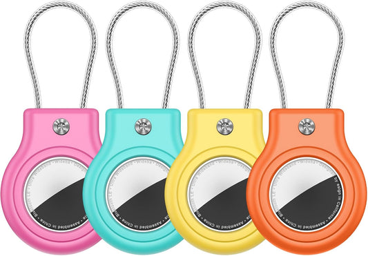 Waterproof Airtag Holder,4 Pack Airtag Case with Secure Lock,Airtags Keychain for Apple Air tag,Anti-Lost Protective Case Air tags Accessories for GPS Tracker Luggage,Key,Pet-Orange/Yellow/Green/Pink