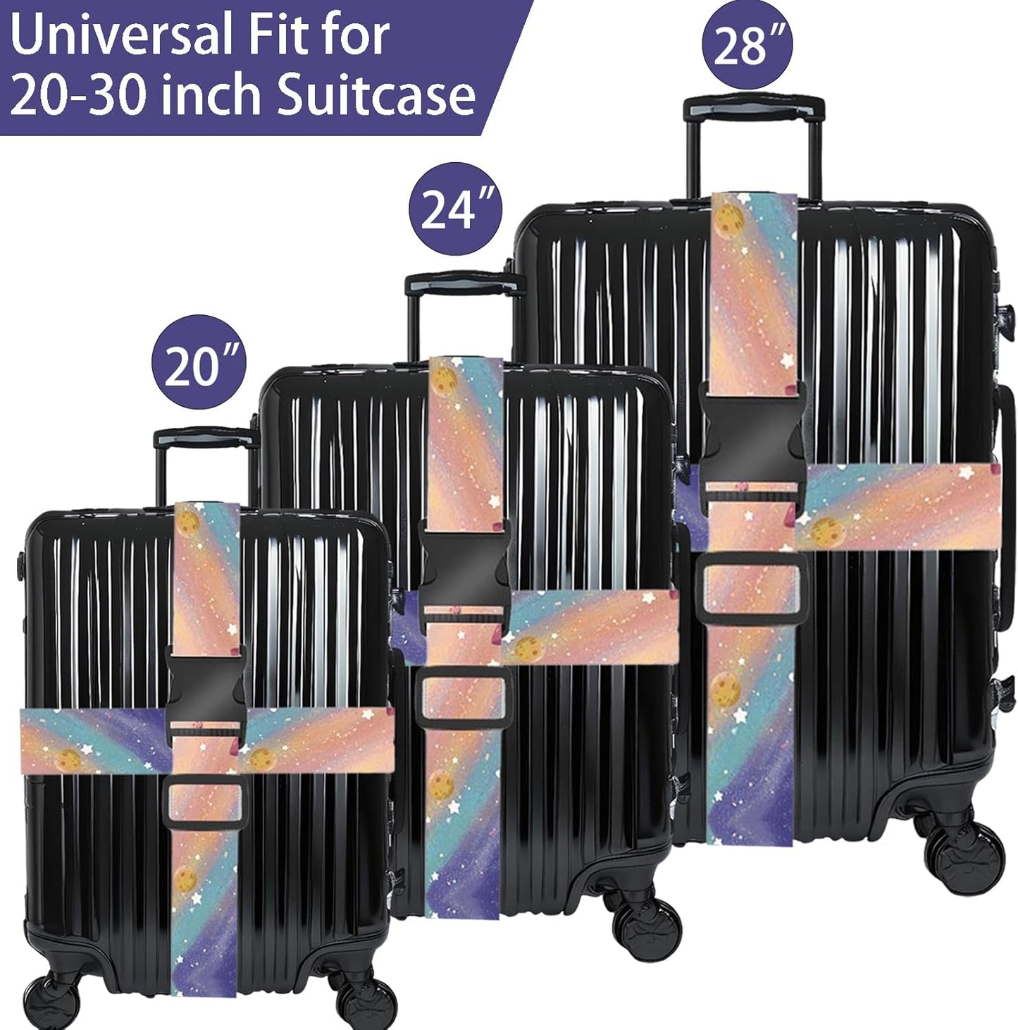 Milky Way Galaxy Luggage Straps for Suitcases, Adjustable Luggage Travel Belt to Keep Luggage Security While Travel, Strong Polyester Fabric, Easy-to-Recognize Stylish Design Travel Essentials, 2 Pack