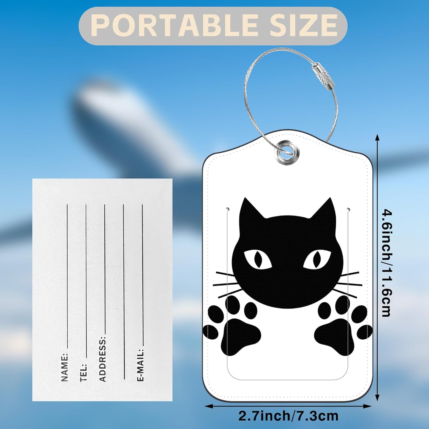 2 Pcs Cute Black Cat Luggage Tags for Suitcases PU Leather Paw Baggage Tags Name ID Label with Privacy Cover and Stainless Steel Loop for Men Women Travel Bag Suitcase