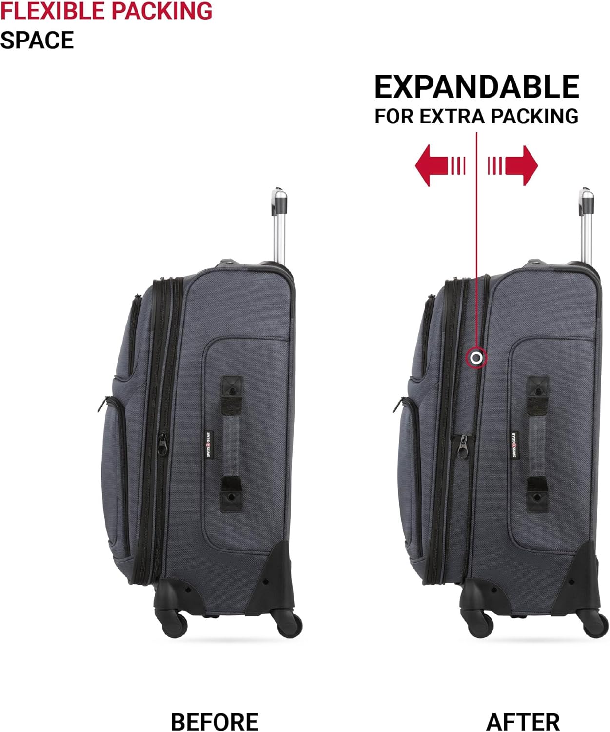 SwissGear Sion Softside Expandable Luggage with Spinner Wheels, Dark Grey, 2-Piece Set (21/25)
