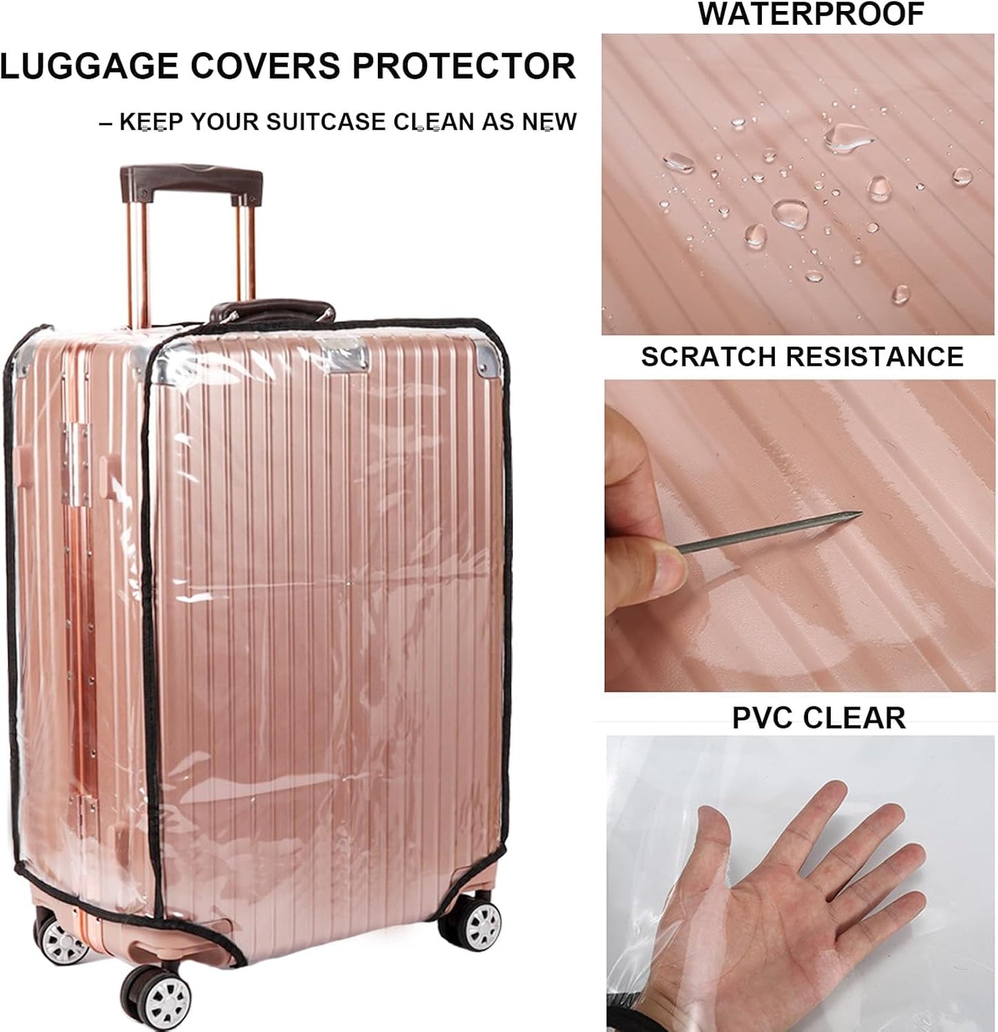 Luggage Cover Protector Fits 20 24 28 Inch Clear PVC Waterproof Suitcase Covers Travel Luggage Sleeve Tsa Approved
