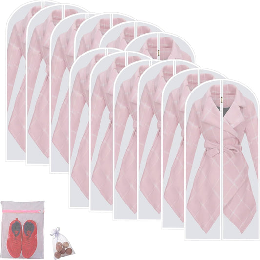 Hanging Garment Bags Hanging Clothes Bags (Set of 12) for Clothes Storage Bag with Zipper for Suit, Sweaters Travel Laundry Wardrobe Closet Garment Dust Cover Bags (White, 24'' x 48'')