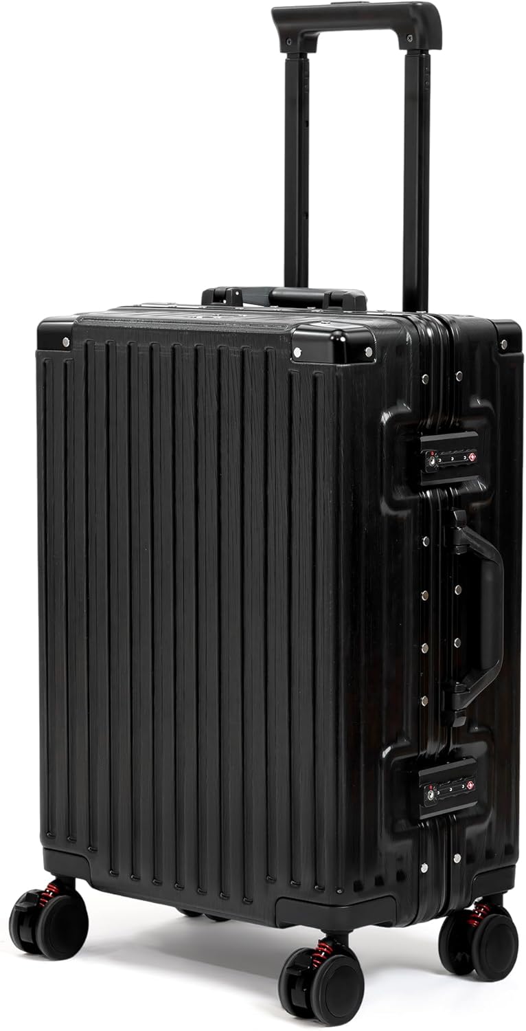 24 Inch Luggage With Spinner Wheels, Aluminum Frame Zipperless Suitcase, PC Lightweight Hard Shell with TSA Lock, Checked Medium Suitcase 24-Inch (Black)