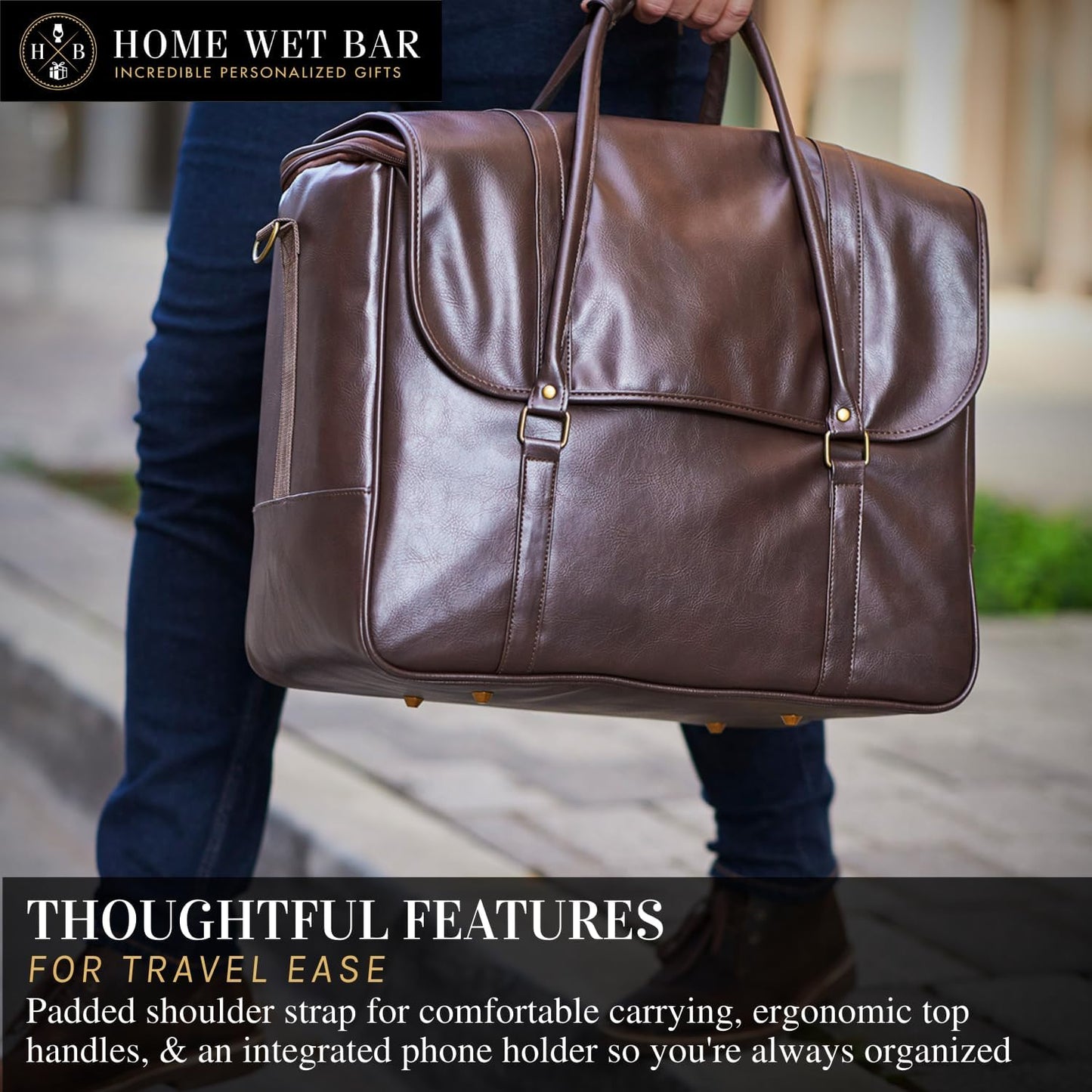 Graham Whiskey Bottle Carrier and Weekender Travel Bag | Customizable Waterproof and Insulated Interior | Vegan Leather | Perfect for Tastings, Parties & Getaways