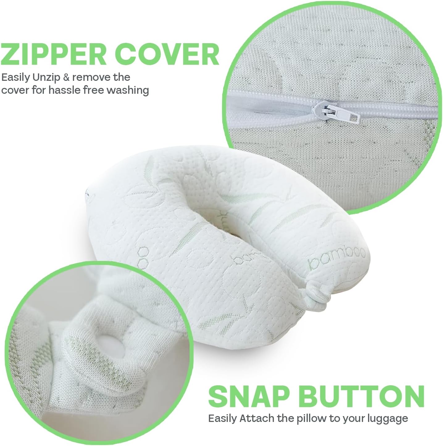 Sacred Thread White Rayon Derived from Bamboo Neck Pillow, Travel Pillows for Airplanes, Best Rated Travel Pillows with Cooling Memory Foam, Neck Pillows for Sleeping Travel, Airplane Headrest Pillow