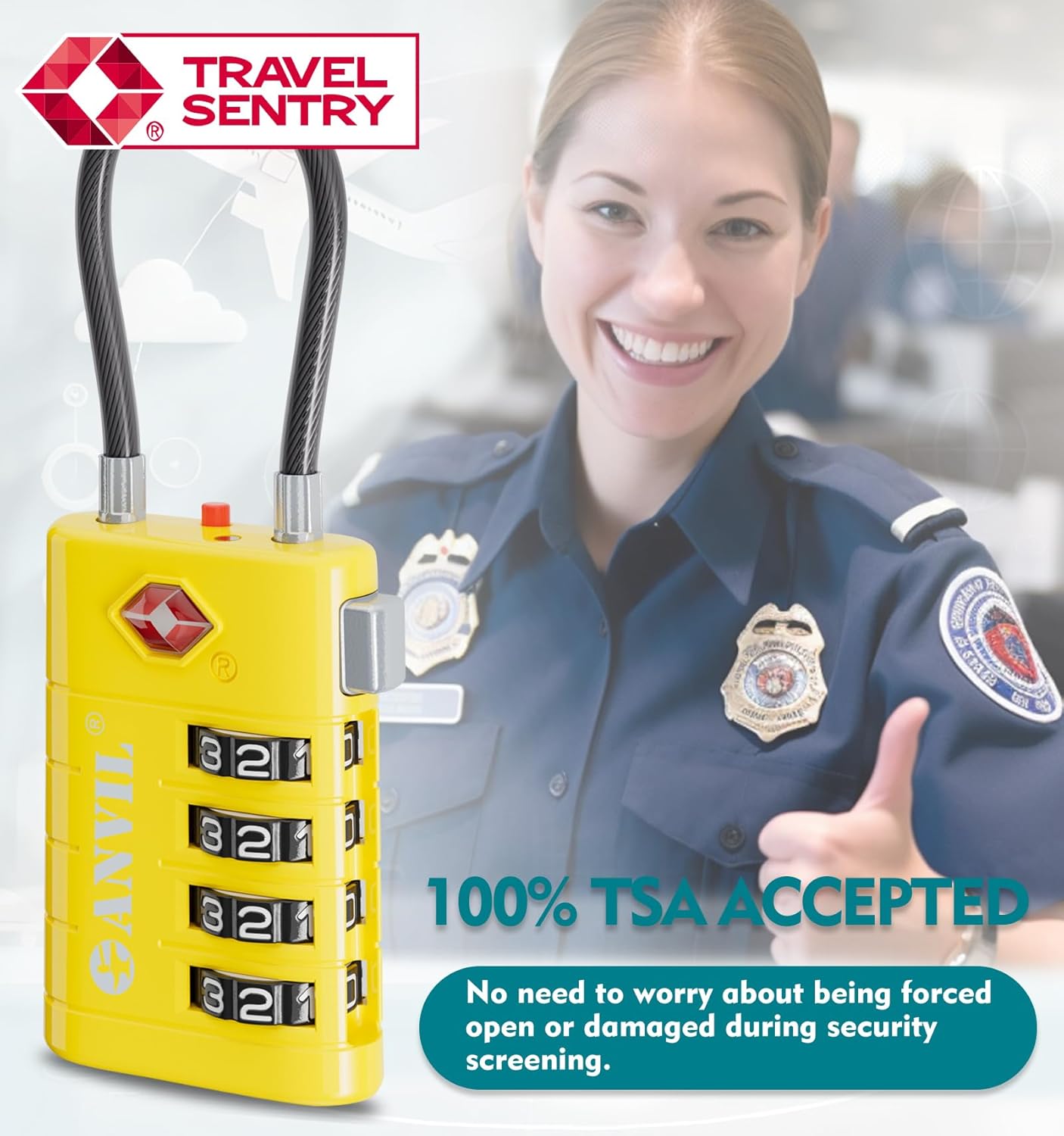 ANVIL 4 Digit Luggage Locks, TSA Locks for Luggage, Advanced TSA008 core, Alert Indicator for Your Travel Lock, Suitcase Lock. (4, Yellow)