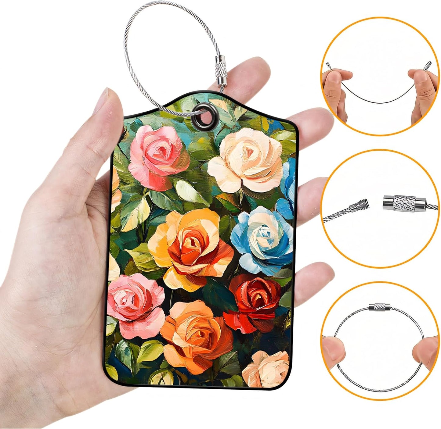 Luggage Tags for Suitcases, 2-Pack PU Leather for Cruise & Travel, Baggage ID Tags with Privacy Cover & Address Card, Durable Metal Ring, Kids Adults Travel Accessories, Painterly Roses